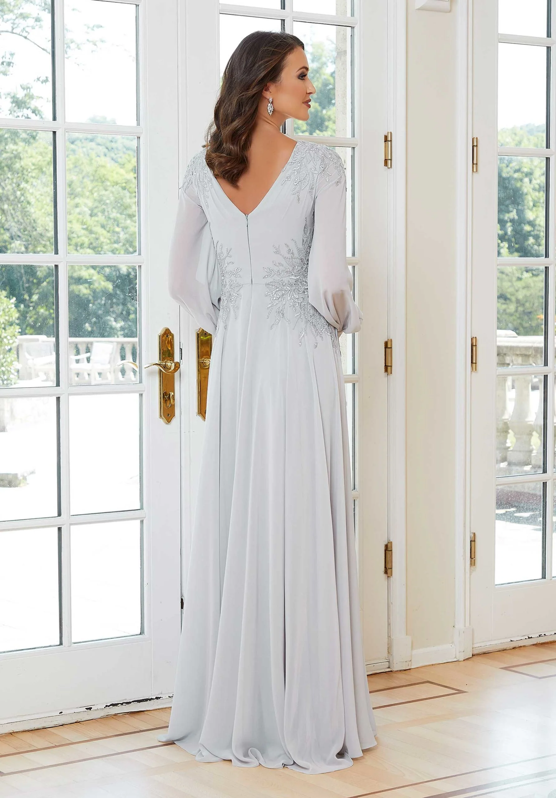Beaded Lace Chiffon Evening Gown - Image 7