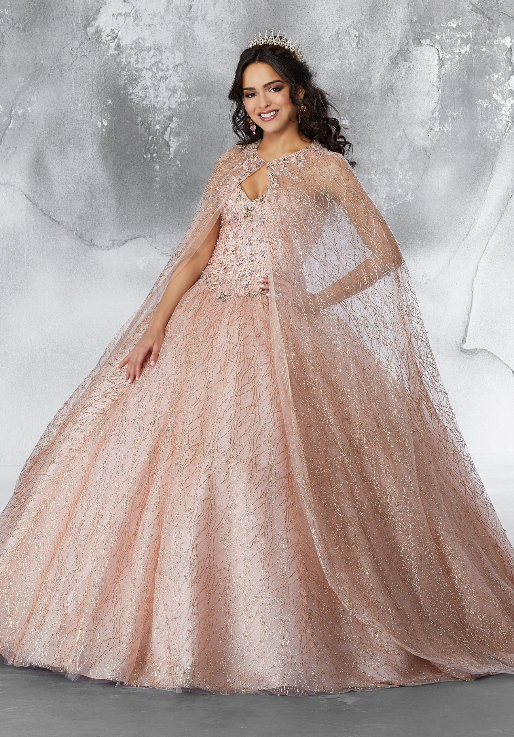 Beaded, Patterned Glitter Mesh Cape