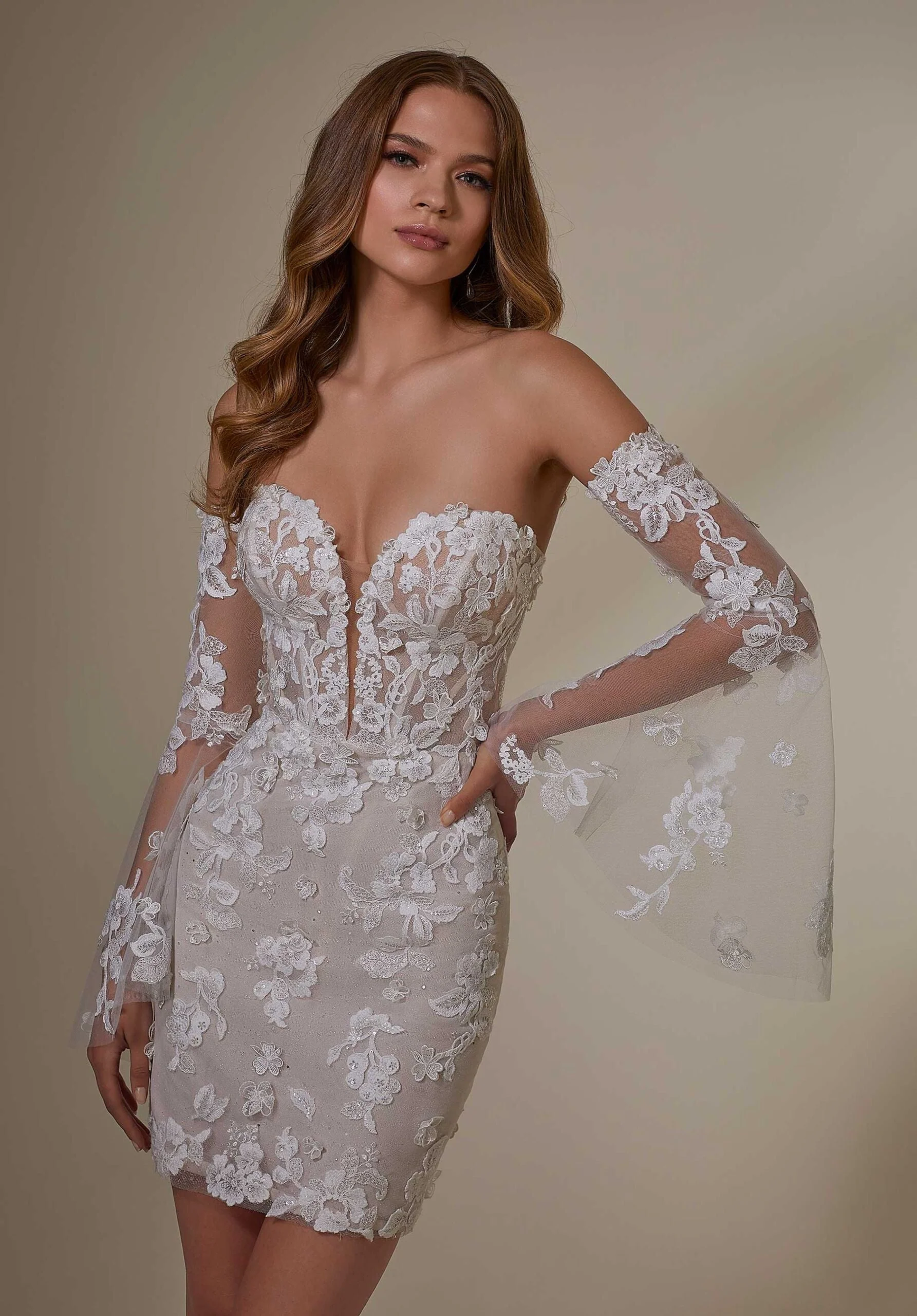 Bell Sleeves with Three-Dimensional Floral Appliqués
