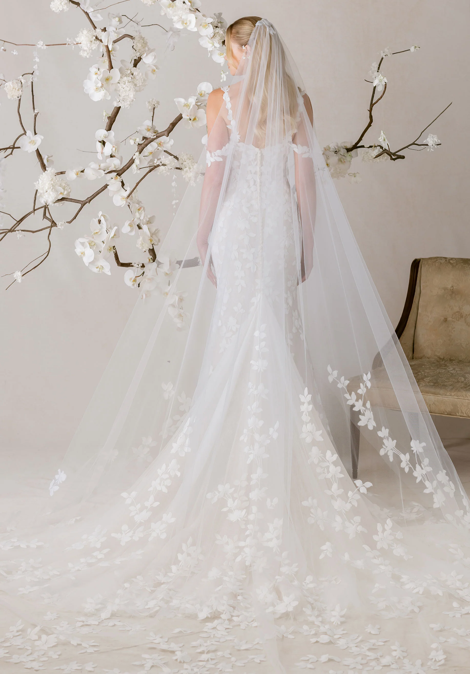 Botanical Threadwork Embroidered Cathedral Veil