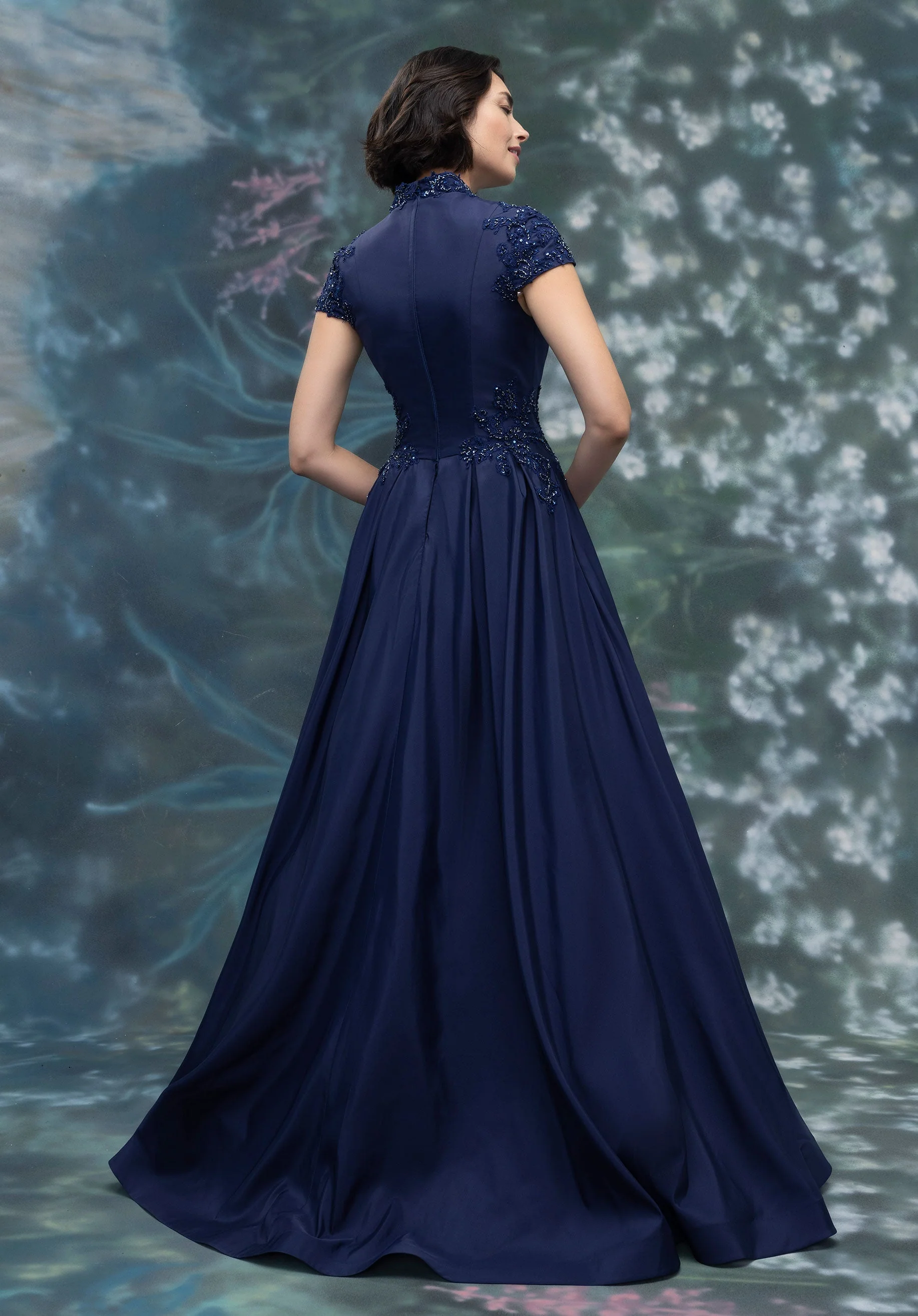 Cap Sleeve Taffeta A-Line Evening Gown - Image 3