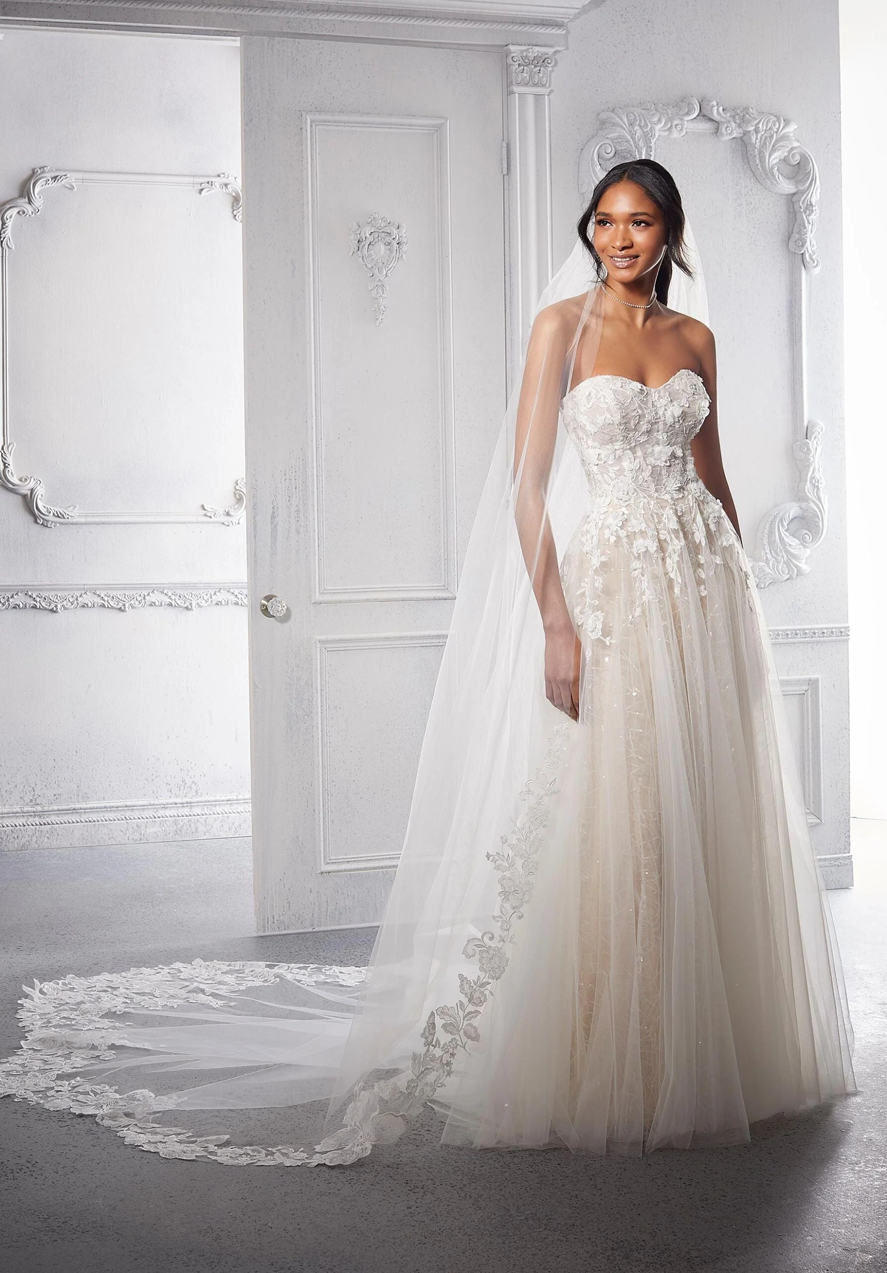 Cathedral Length Lace Veil Beaded with Sequins