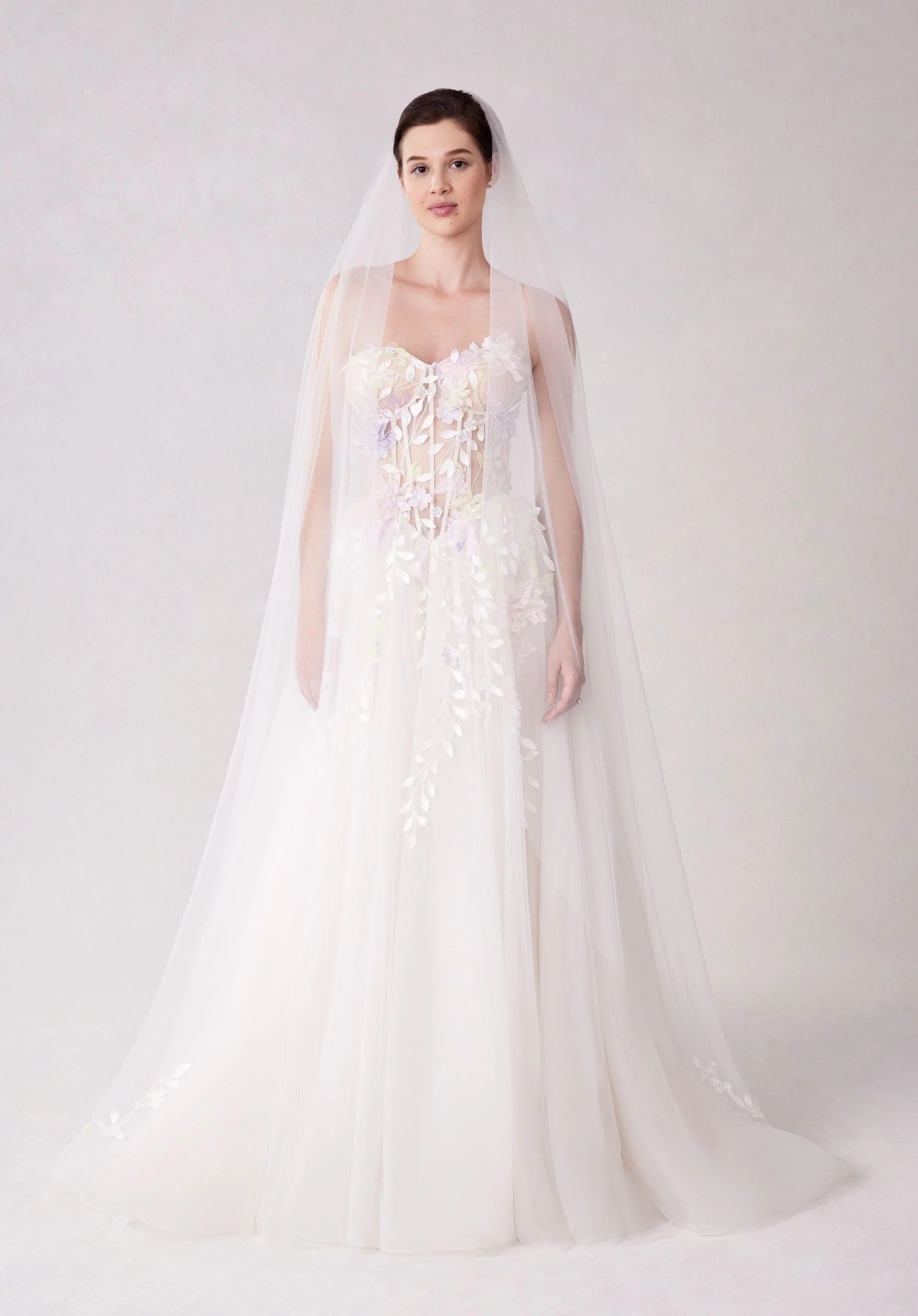 Cathedral Length Three Dimensional Floral Tulle Veil - Image 3