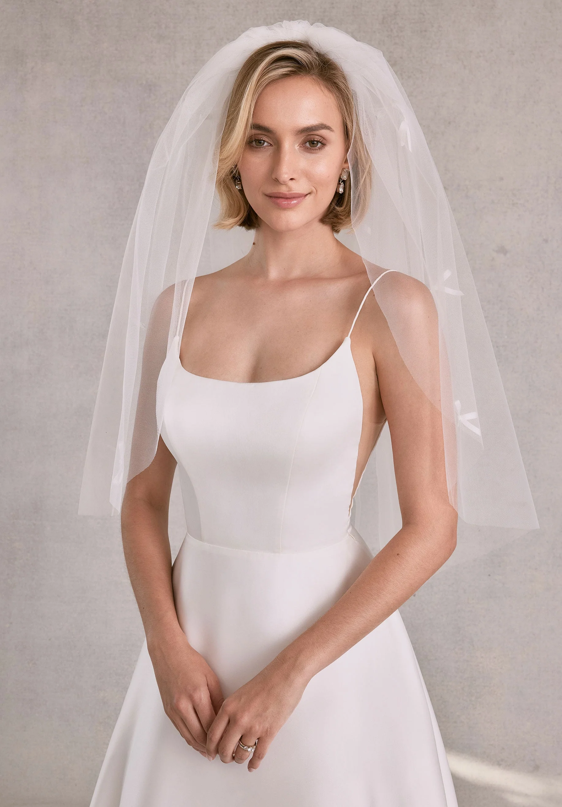 Elbow Length Tulle Veil with Scattered Satin Bows - Image 2