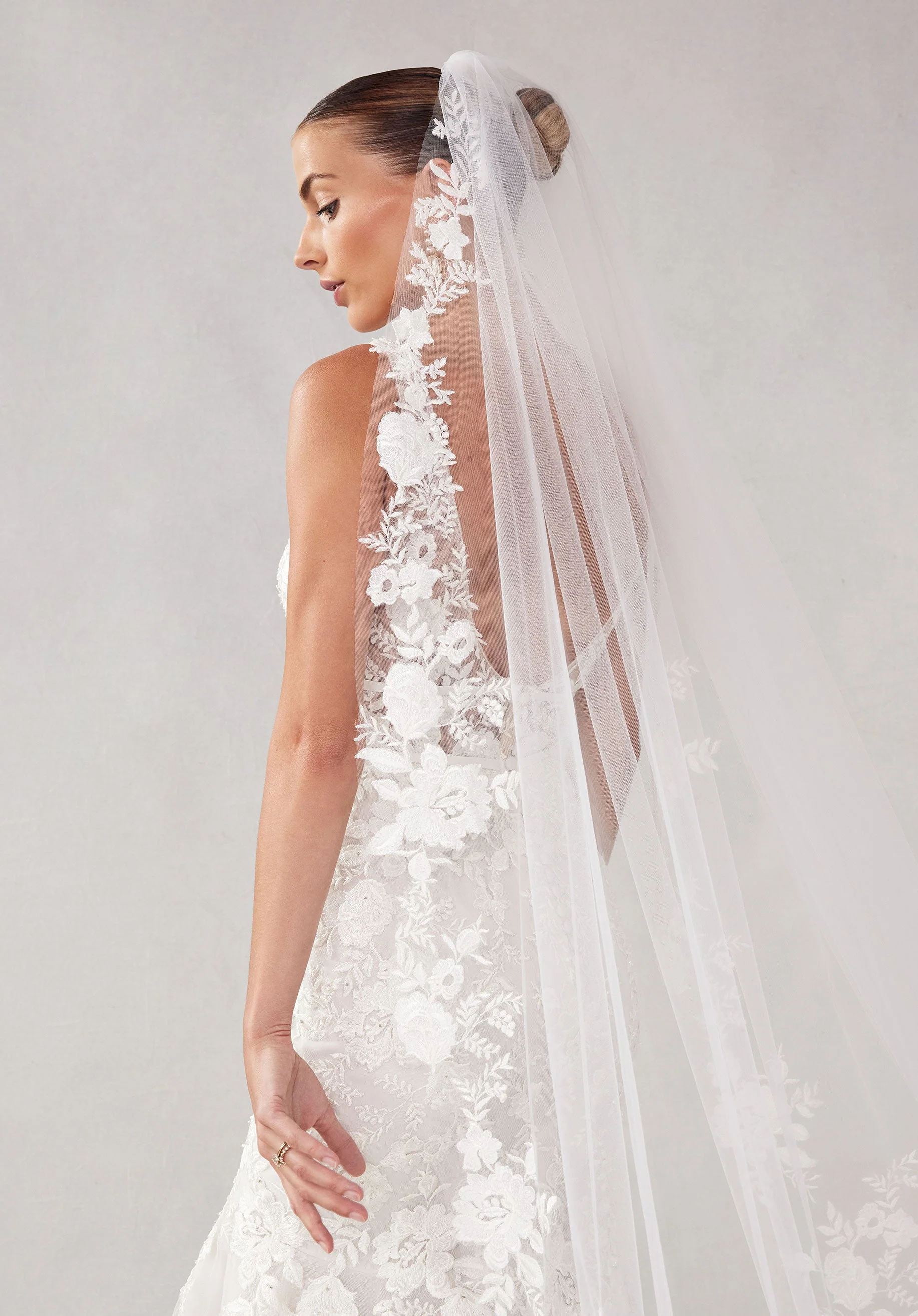 Cathedral Length Veil with Colorful Embroidered Floral Appliqués - Image 10