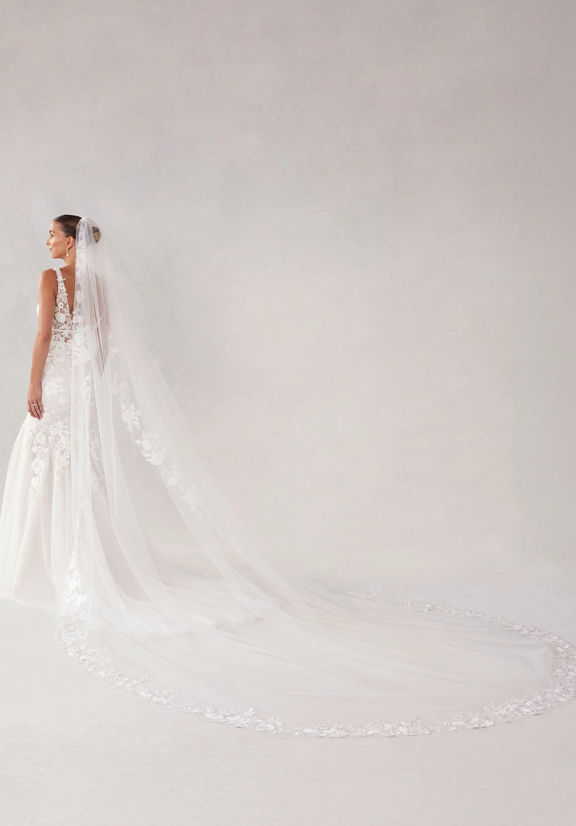 Cathedral Length Veil with Colorful Embroidered Floral Appliqués - Image 2