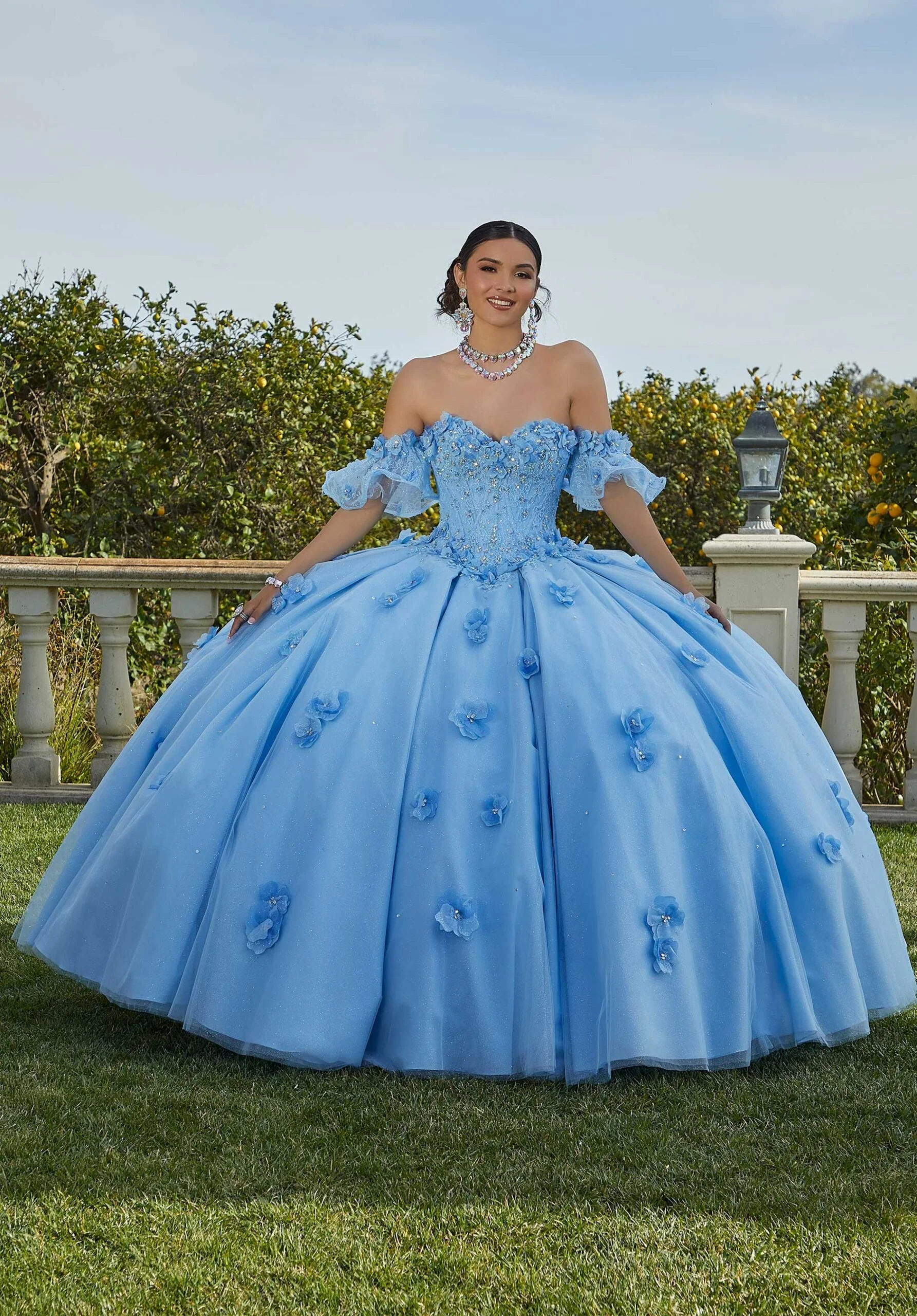 Chantilly Lace Quinceañera Dress with Floral Appliqués - Image 5