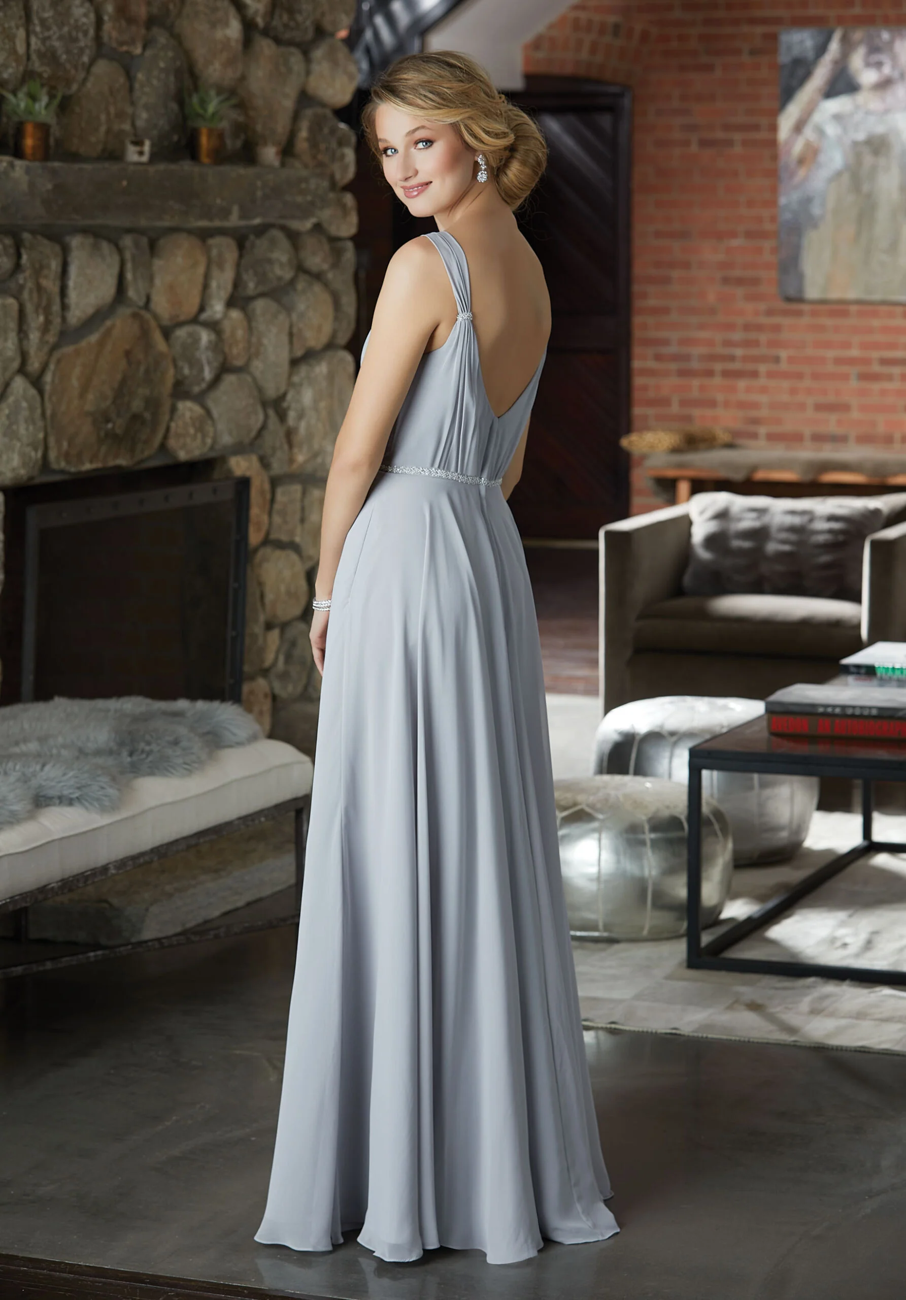 Chiffon Bridesmaid Dress with a Ruffled V-Neckline - Image 47