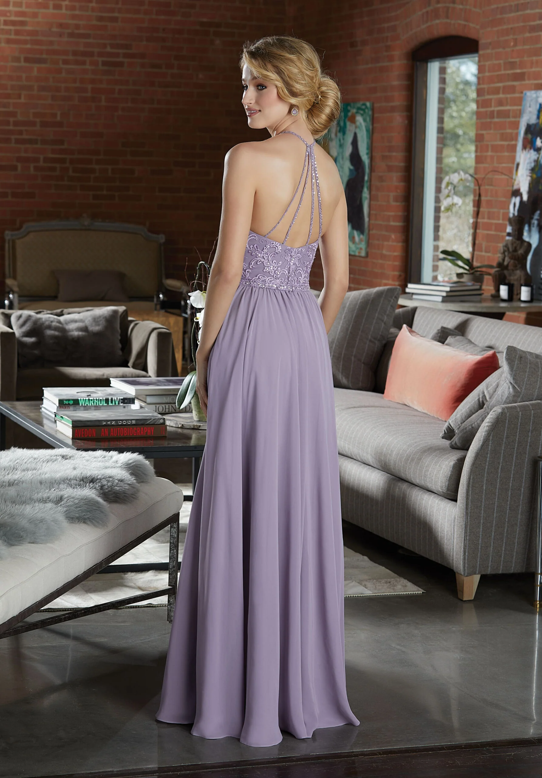 Chiffon Bridesmaid Dress with a Ruffled V-Neckline - Image 50