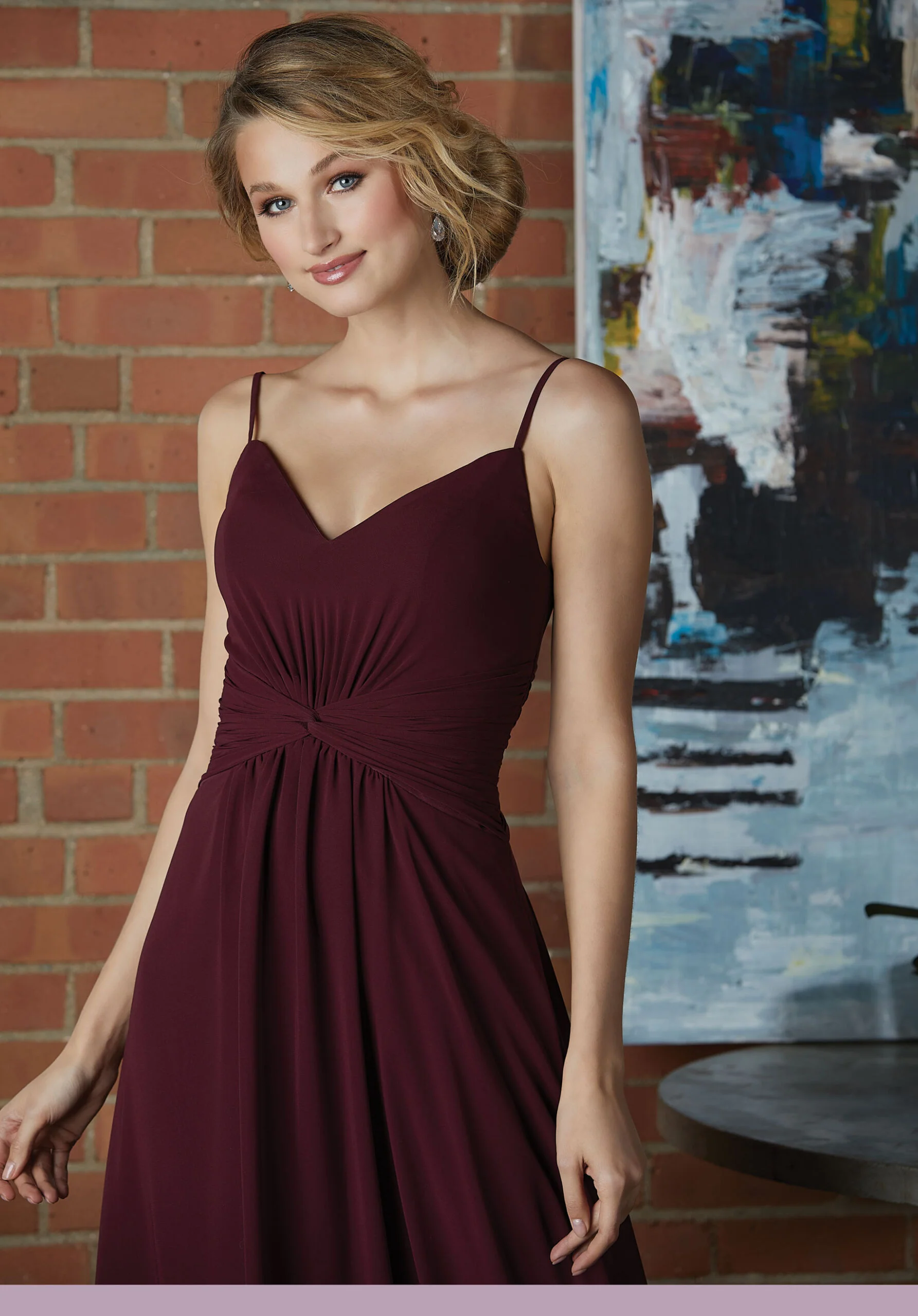 Chiffon Bridesmaid Dress with a Ruffled V-Neckline - Image 60