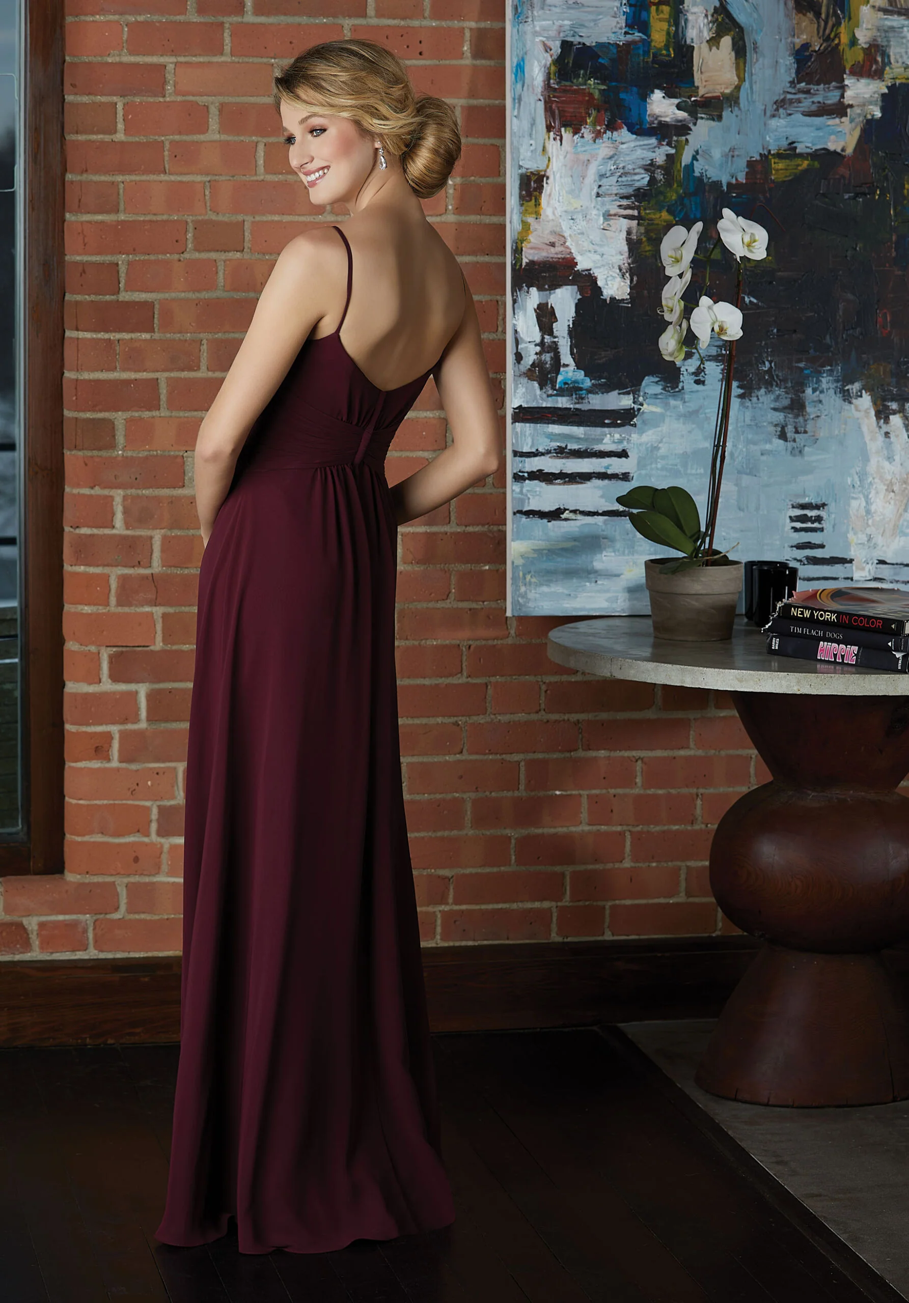Chiffon Bridesmaid Dress with a Ruffled V-Neckline - Image 61