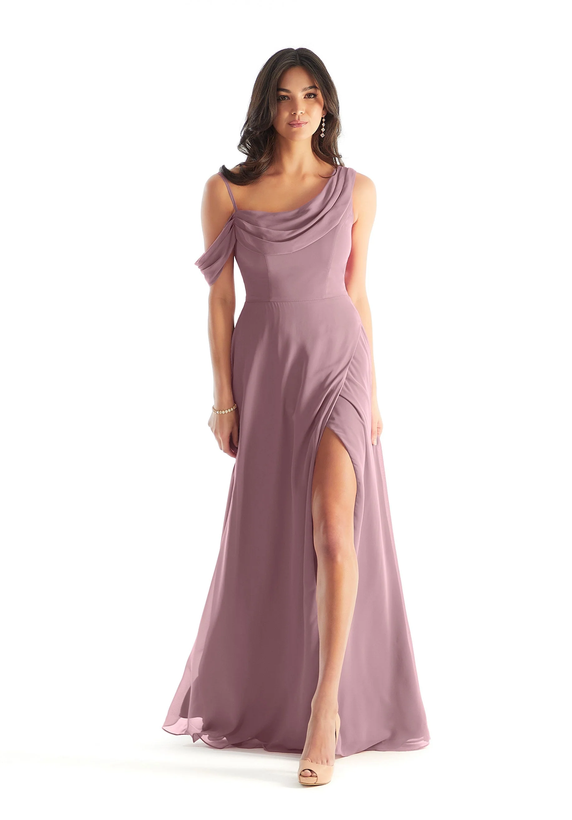 Chiffon Bridesmaid Dress with Asymmetric Draped Neckline - Image 15