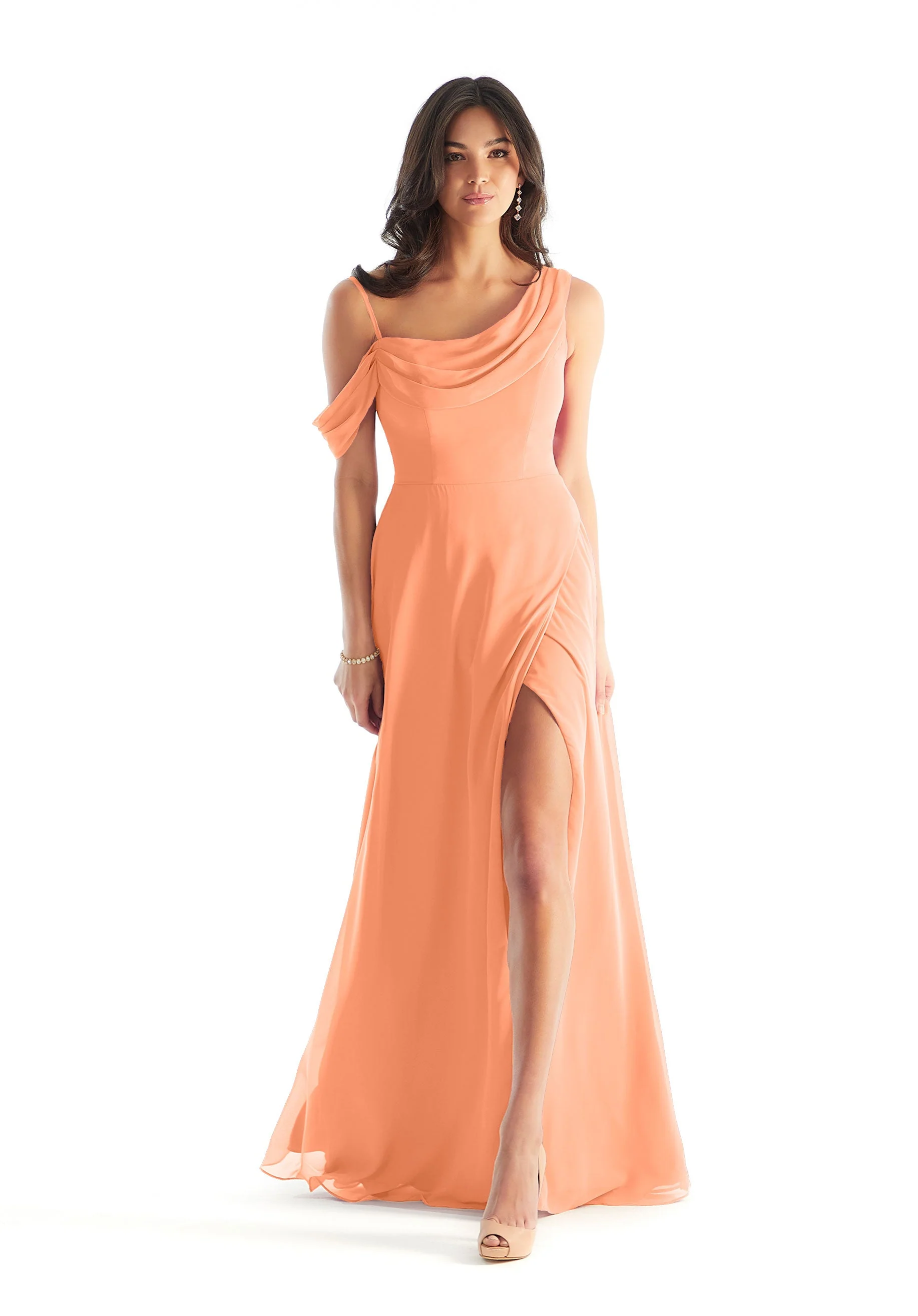 Chiffon Bridesmaid Dress with Asymmetric Draped Neckline - Image 22
