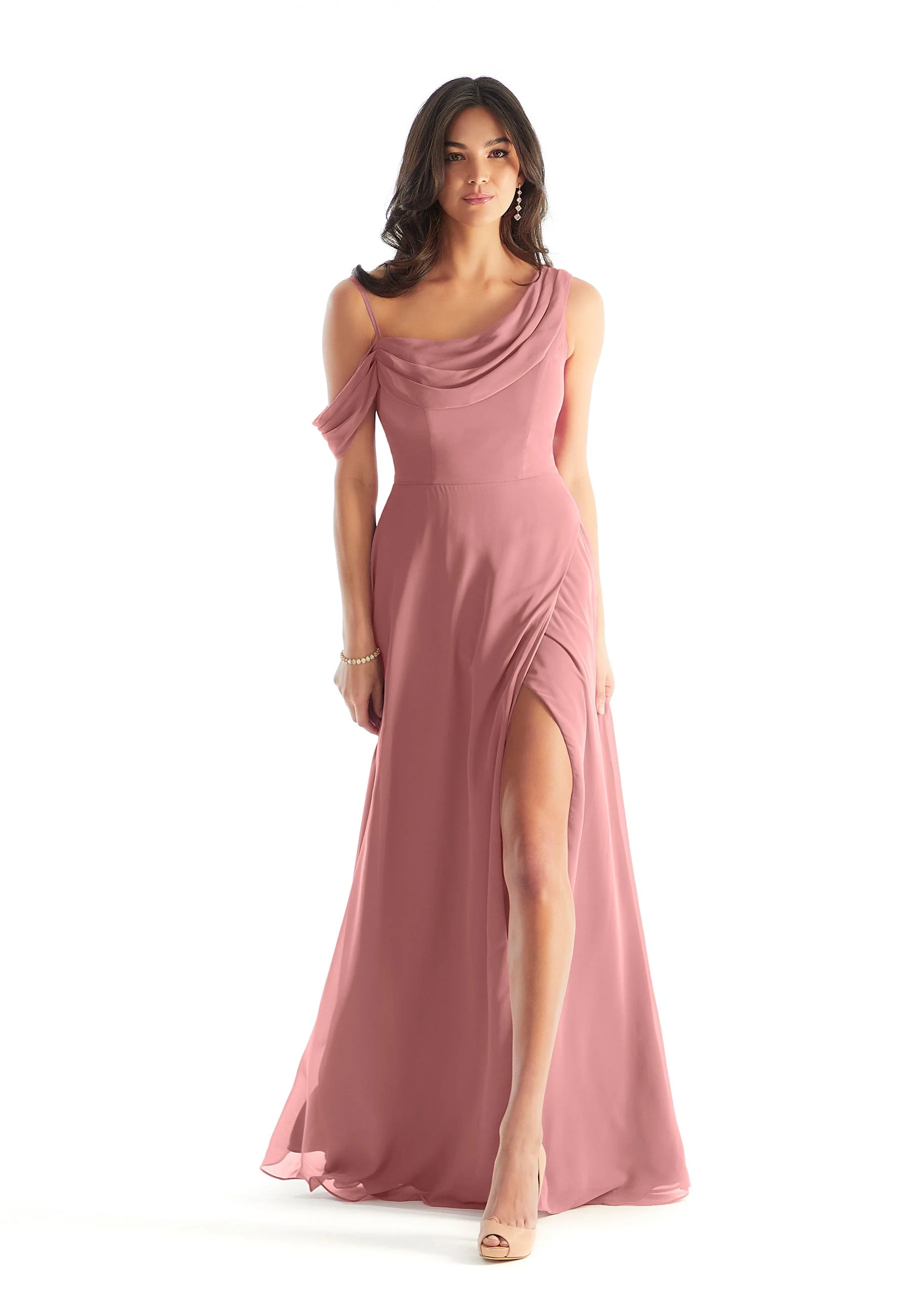 Chiffon Bridesmaid Dress with Asymmetric Draped Neckline - Image 26