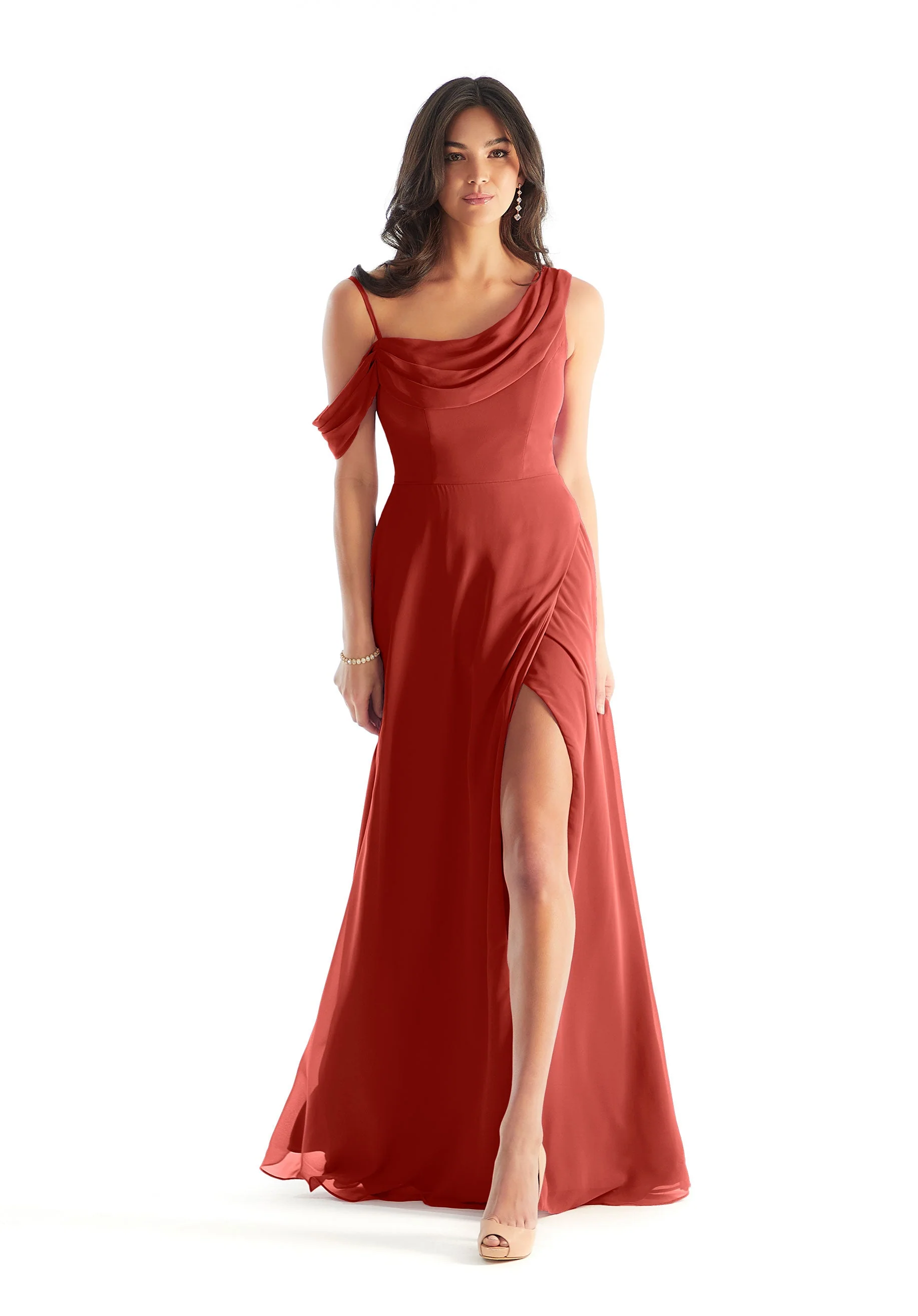 Chiffon Bridesmaid Dress with Asymmetric Draped Neckline - Image 28