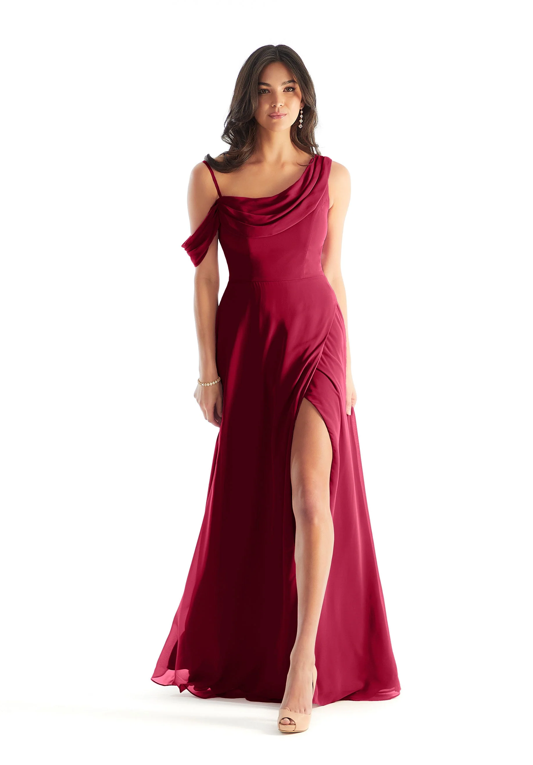 Chiffon Bridesmaid Dress with Asymmetric Draped Neckline - Image 42