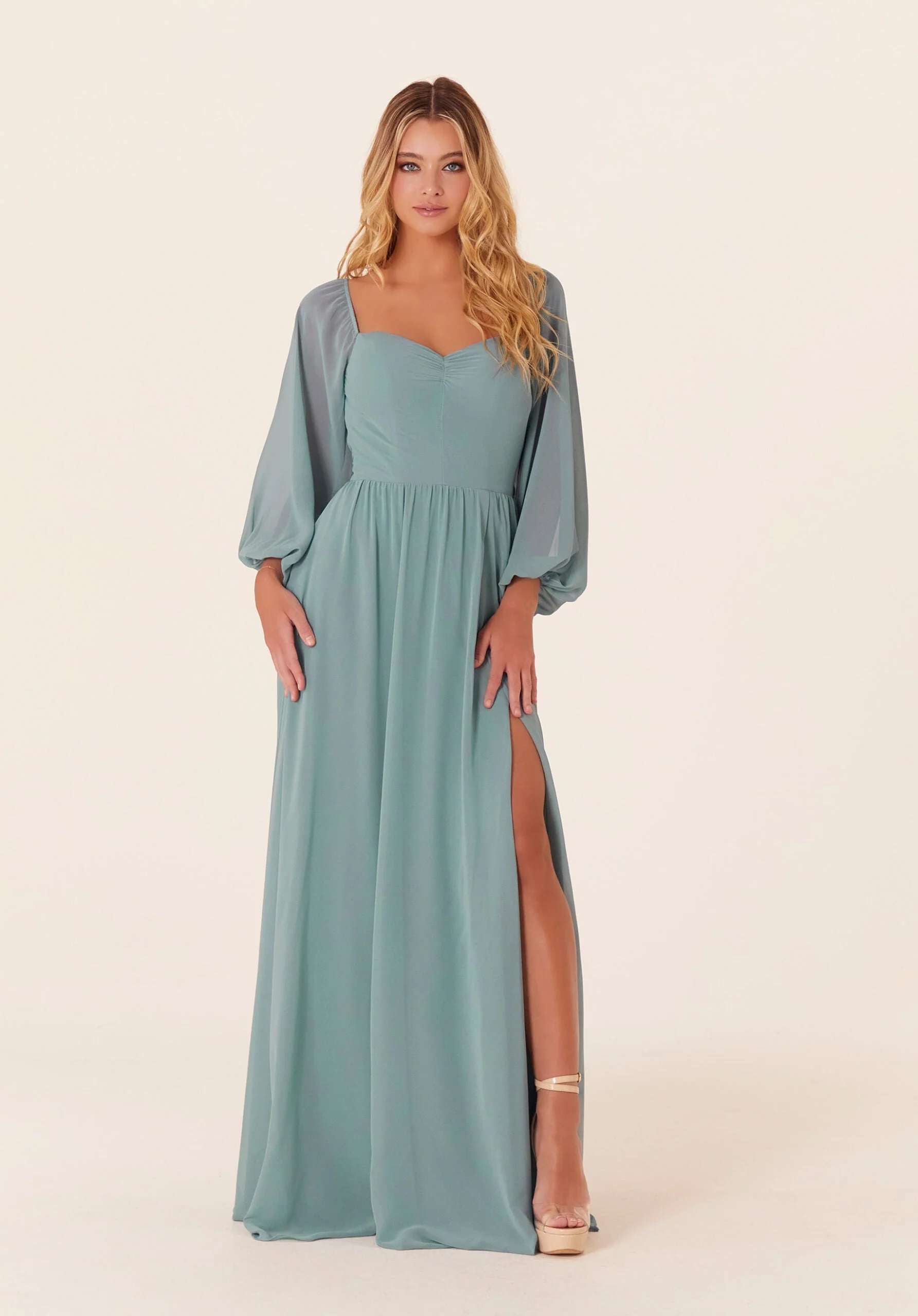 Chiffon Bridesmaid Dress with Bishop Sleeves