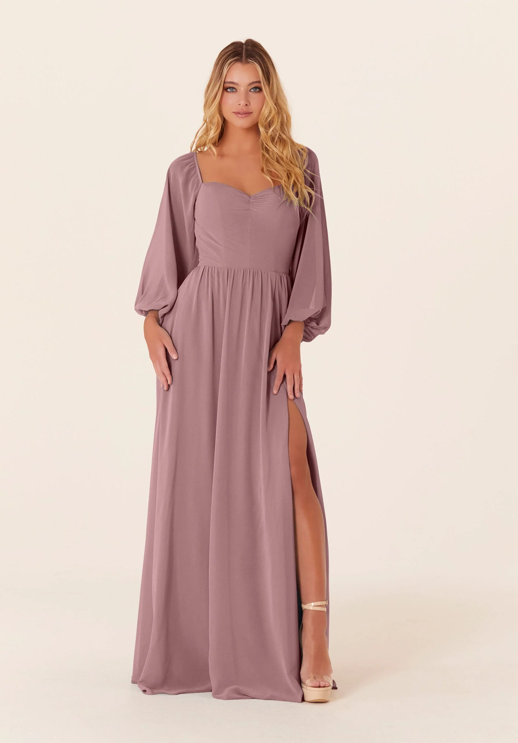 Chiffon Bridesmaid Dress with Bishop Sleeves - Image 16