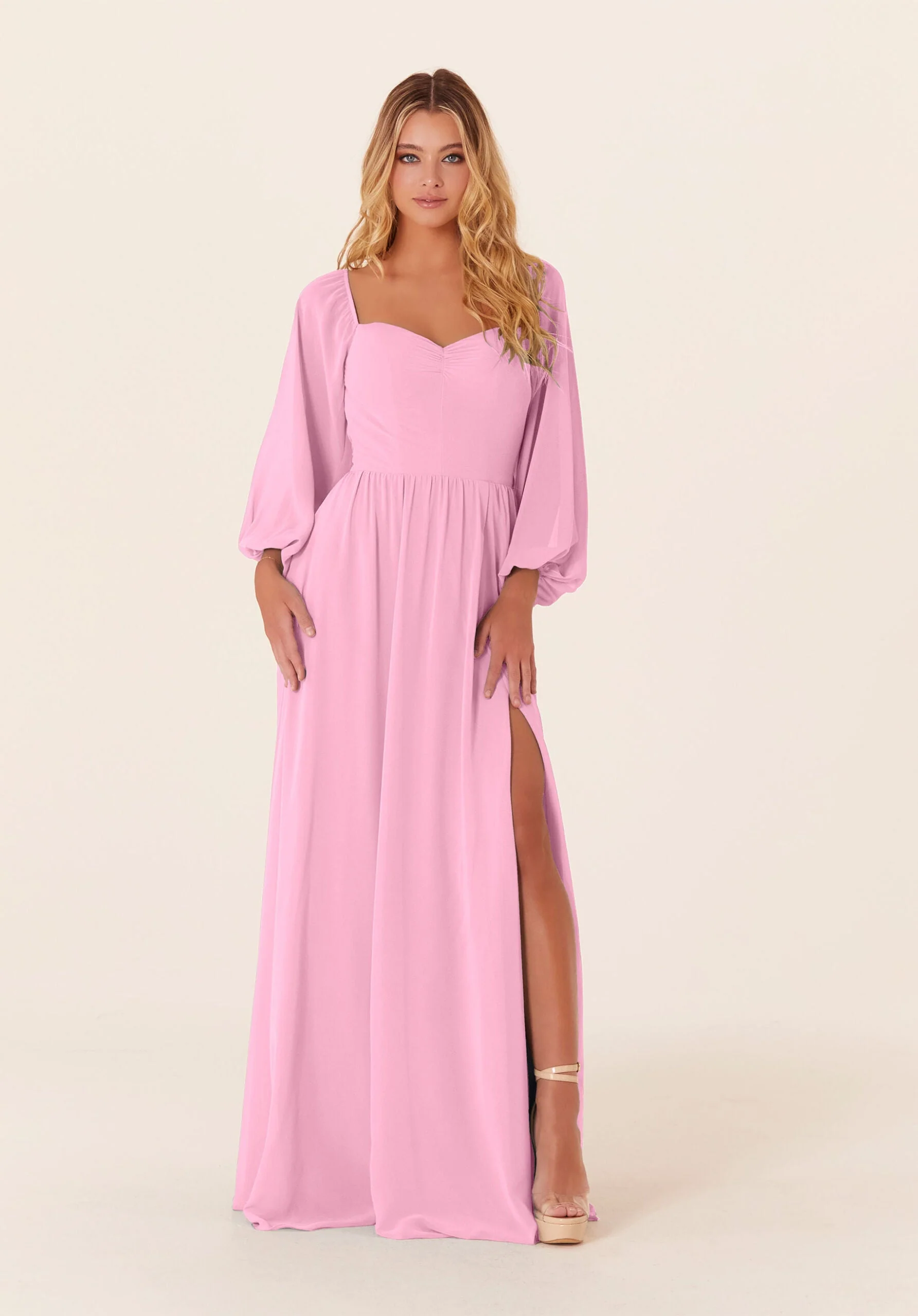 Chiffon Bridesmaid Dress with Bishop Sleeves - Image 18