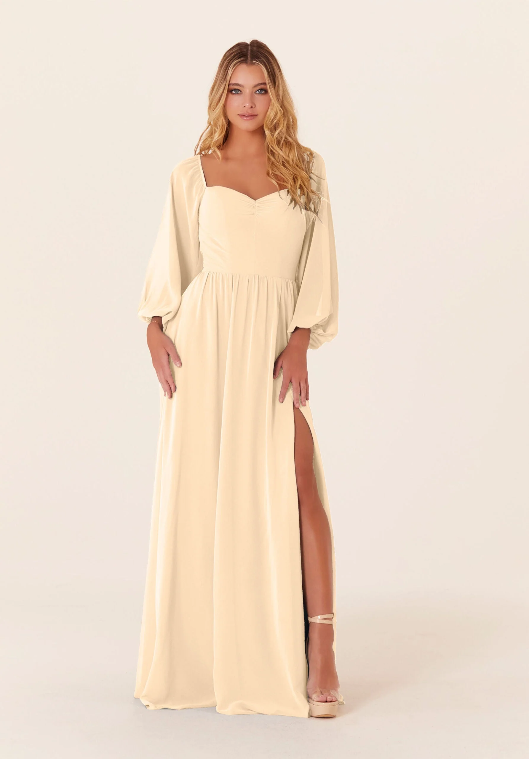 Chiffon Bridesmaid Dress with Bishop Sleeves - Image 19