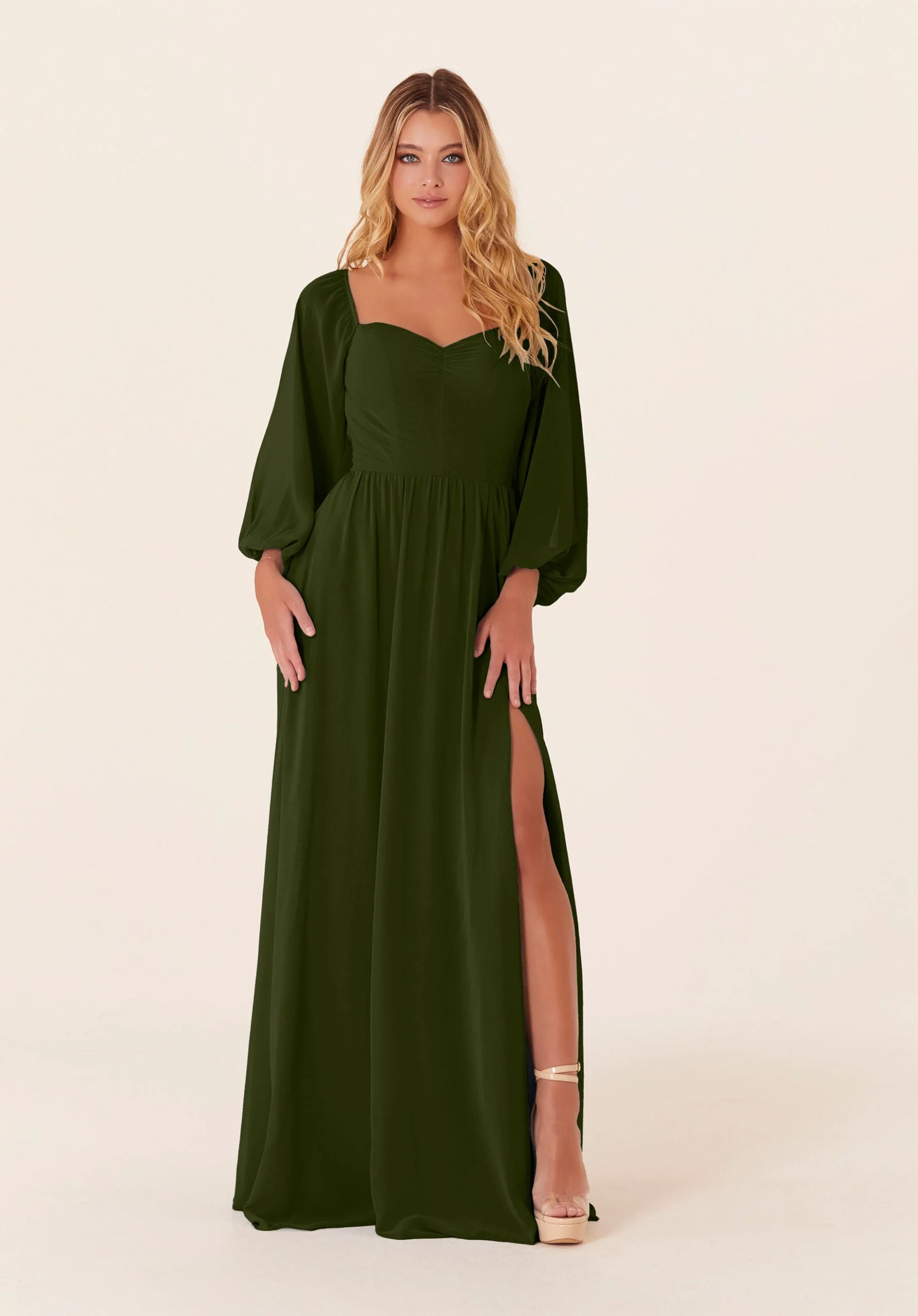 Chiffon Bridesmaid Dress with Bishop Sleeves - Image 30