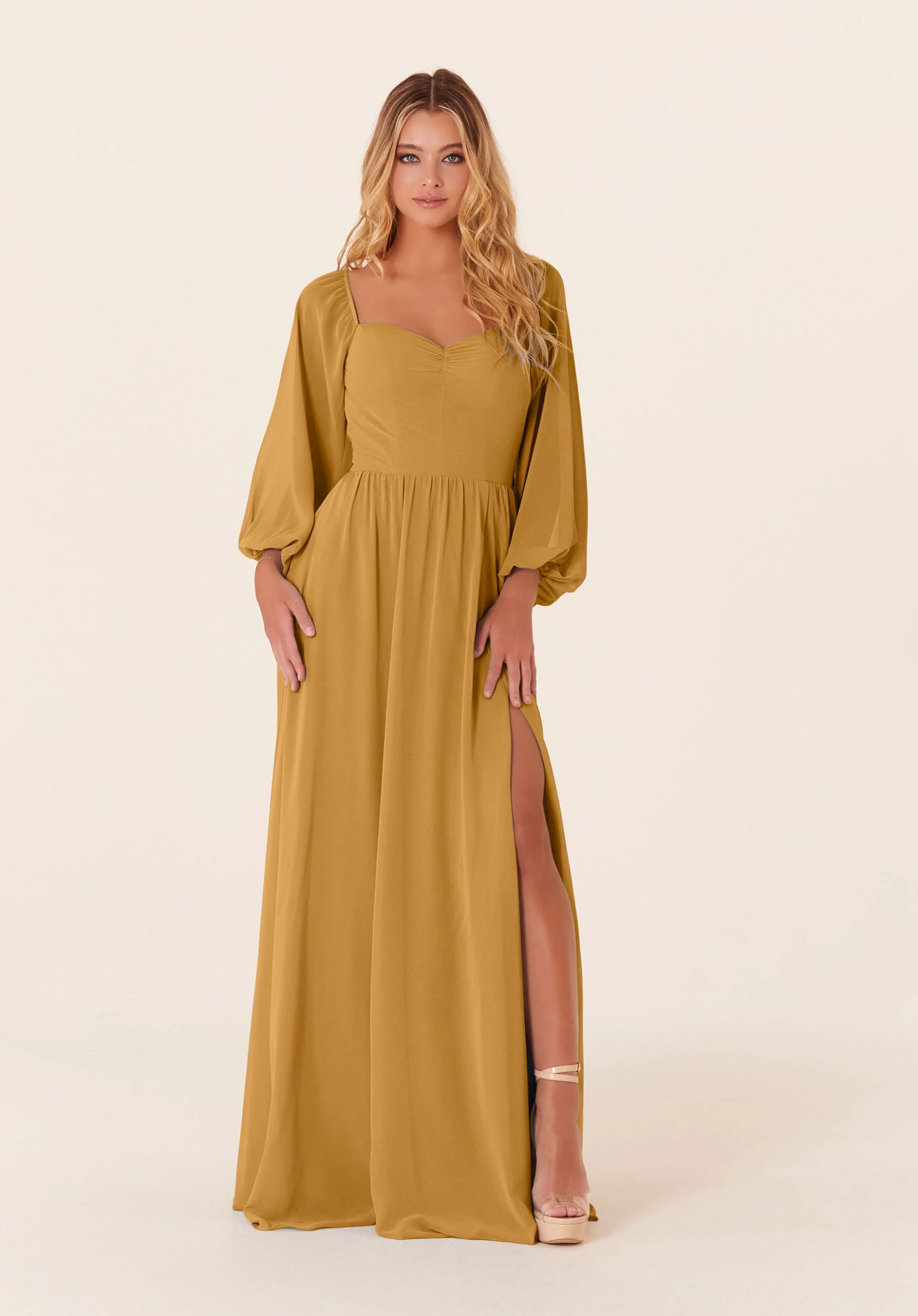 Chiffon Bridesmaid Dress with Bishop Sleeves - Image 32