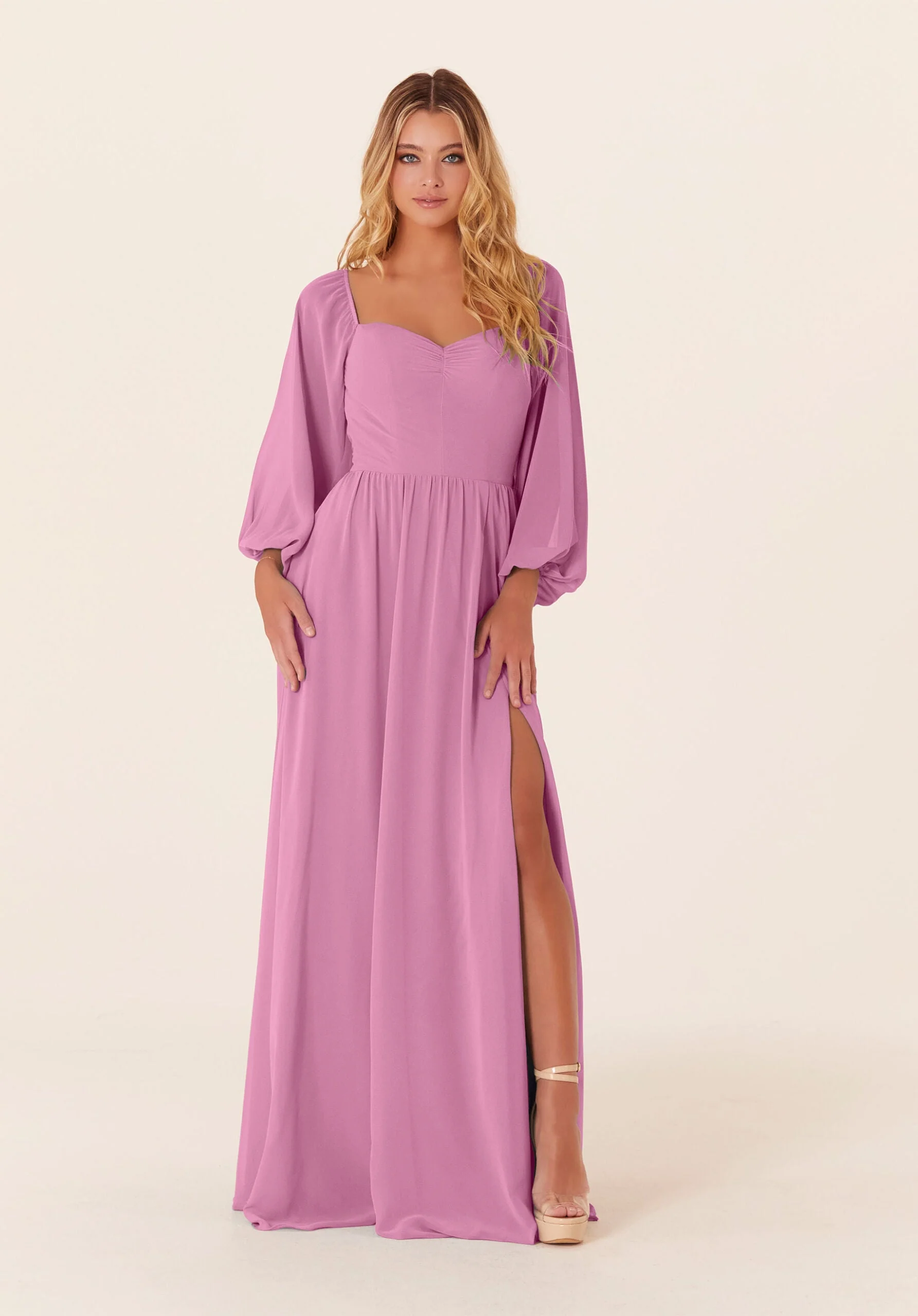 Chiffon Bridesmaid Dress with Bishop Sleeves - Image 34