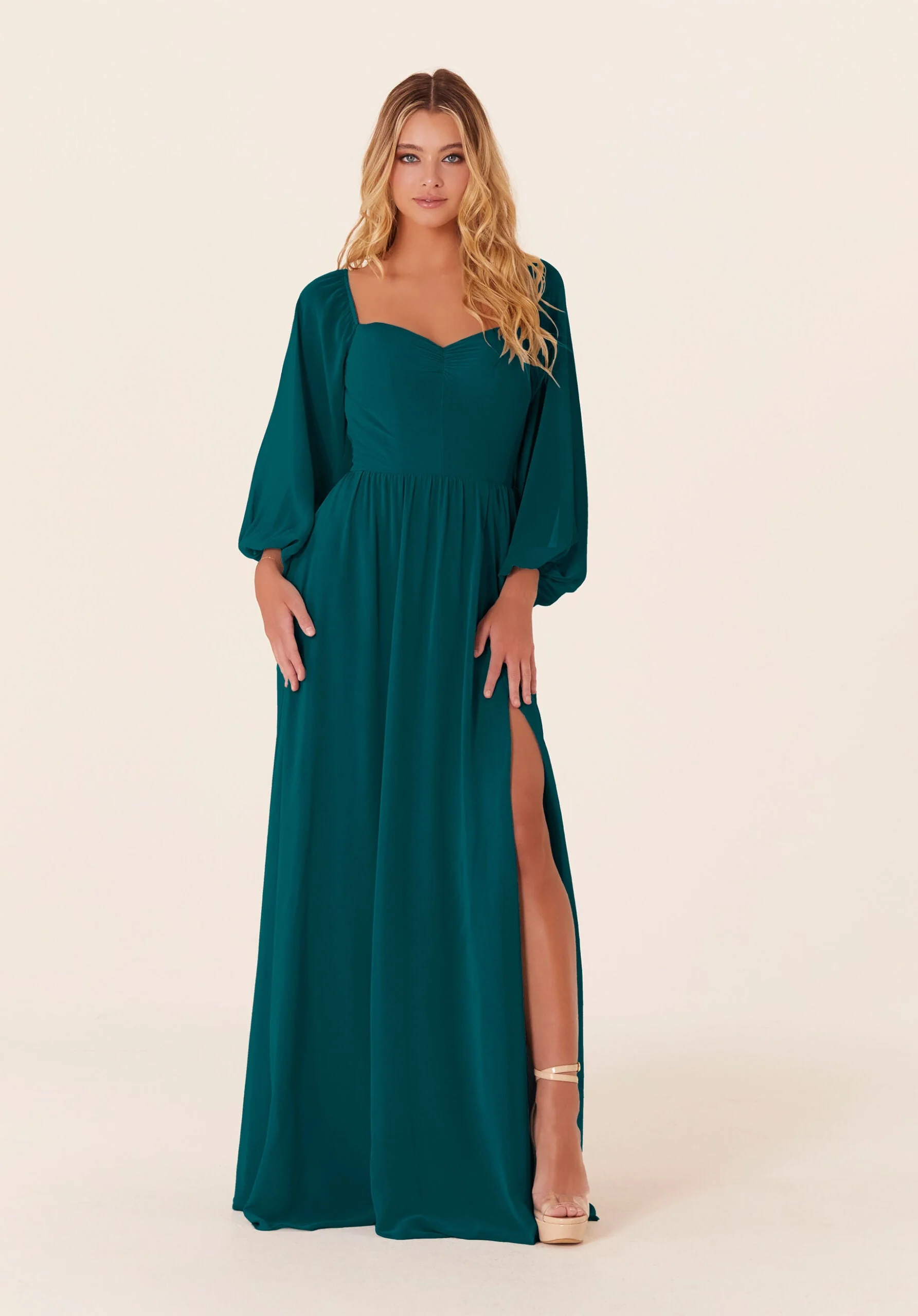 Chiffon Bridesmaid Dress with Bishop Sleeves - Image 51