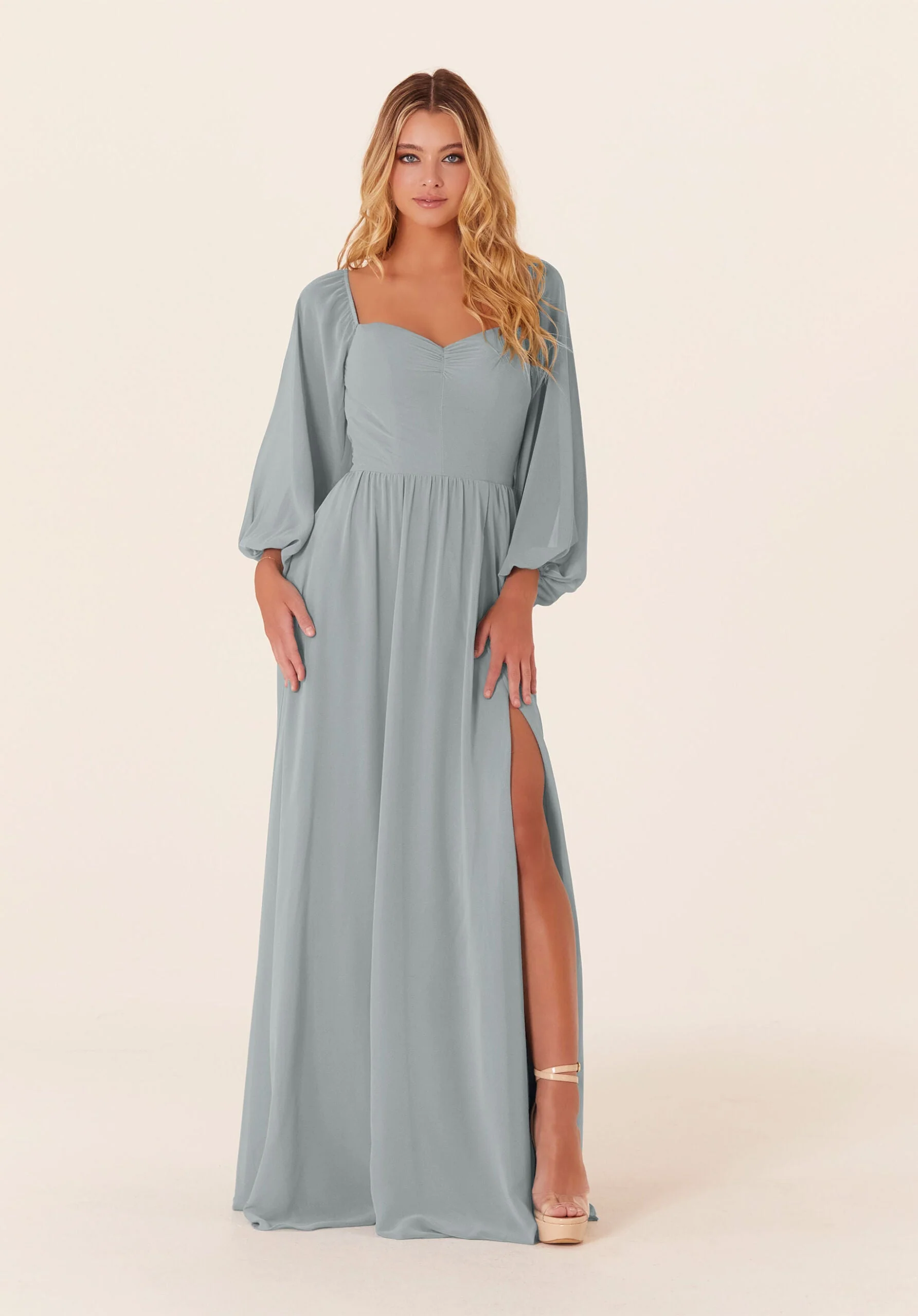 Chiffon Bridesmaid Dress with Bishop Sleeves - Image 54