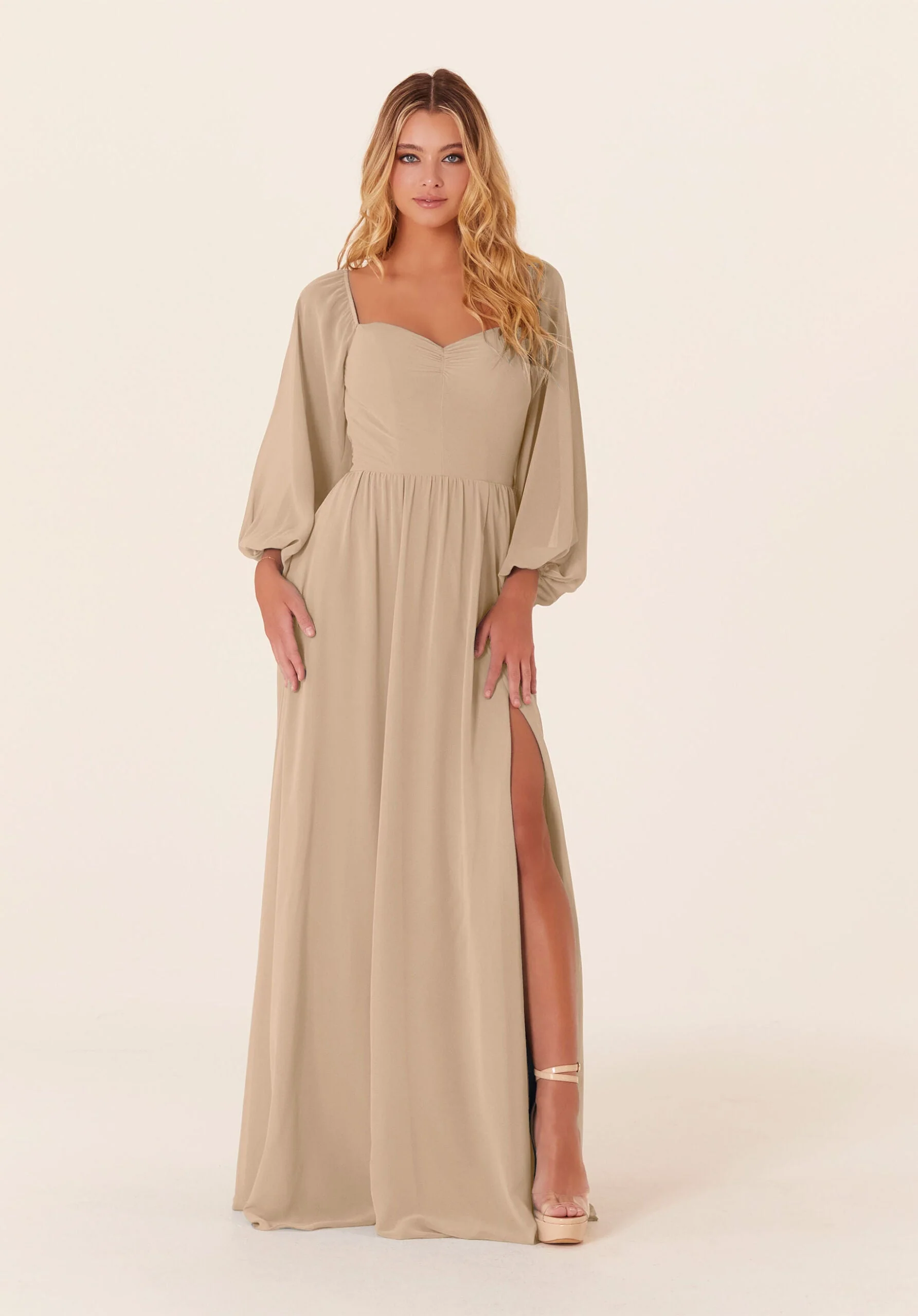 Chiffon Bridesmaid Dress with Bishop Sleeves - Image 8