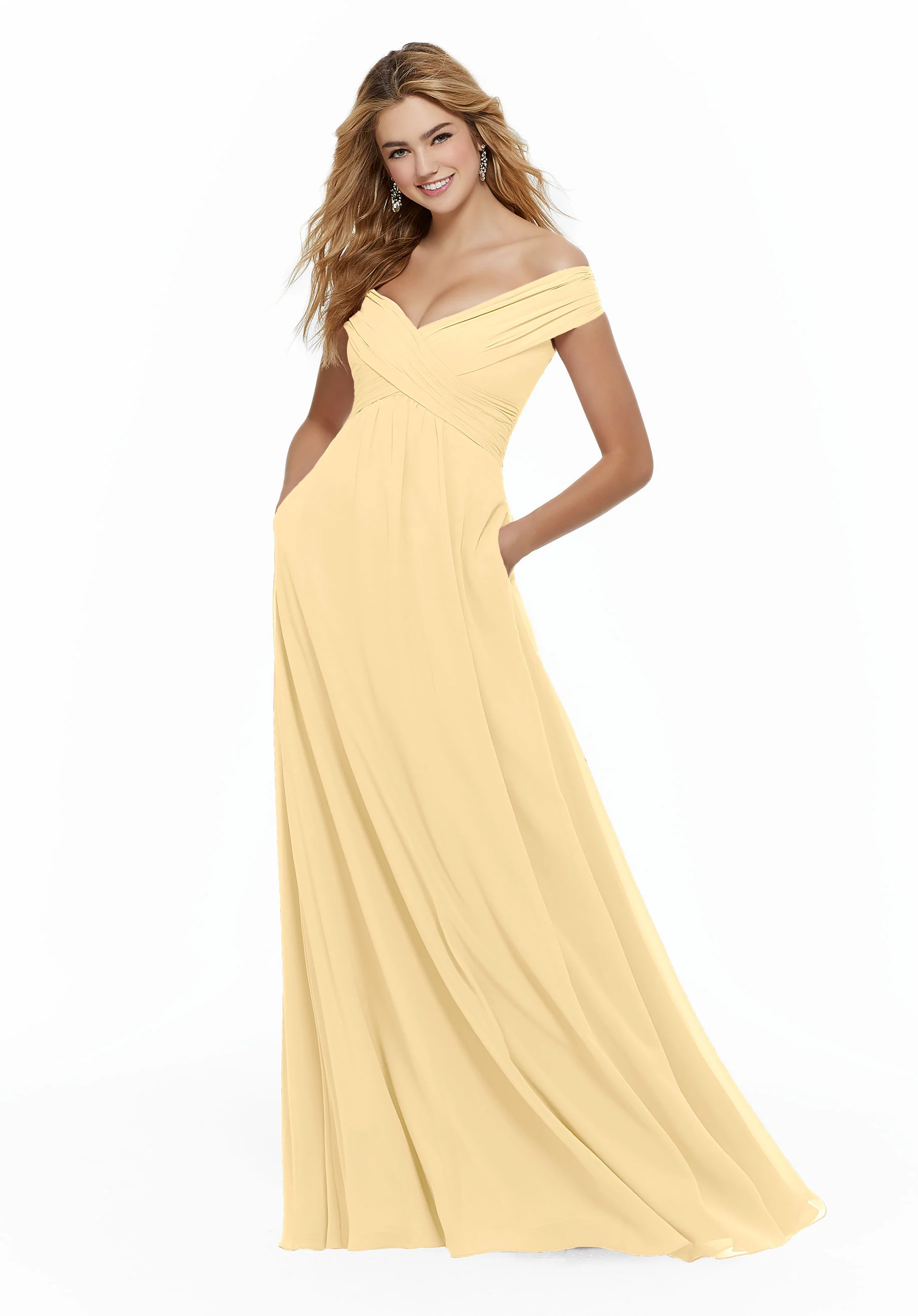 Chiffon Bridesmaid Dress with Classic Off the Shoulder Neckline - Image 10