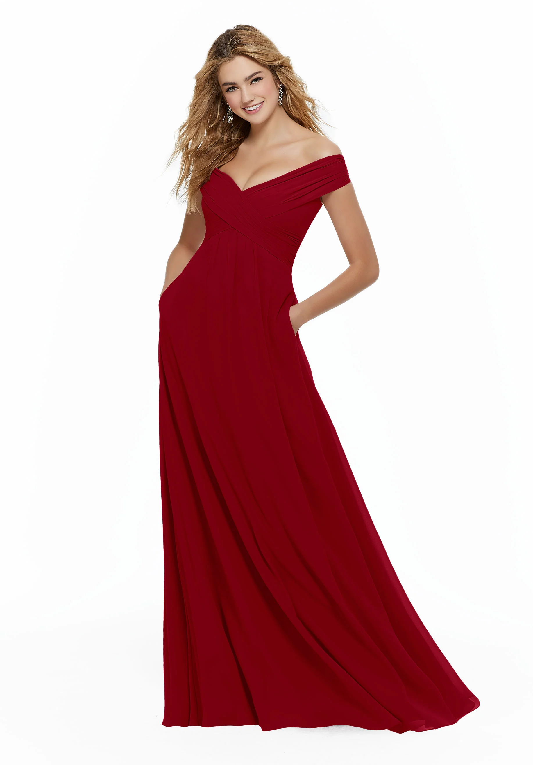 Chiffon Bridesmaid Dress with Classic Off the Shoulder Neckline - Image 14