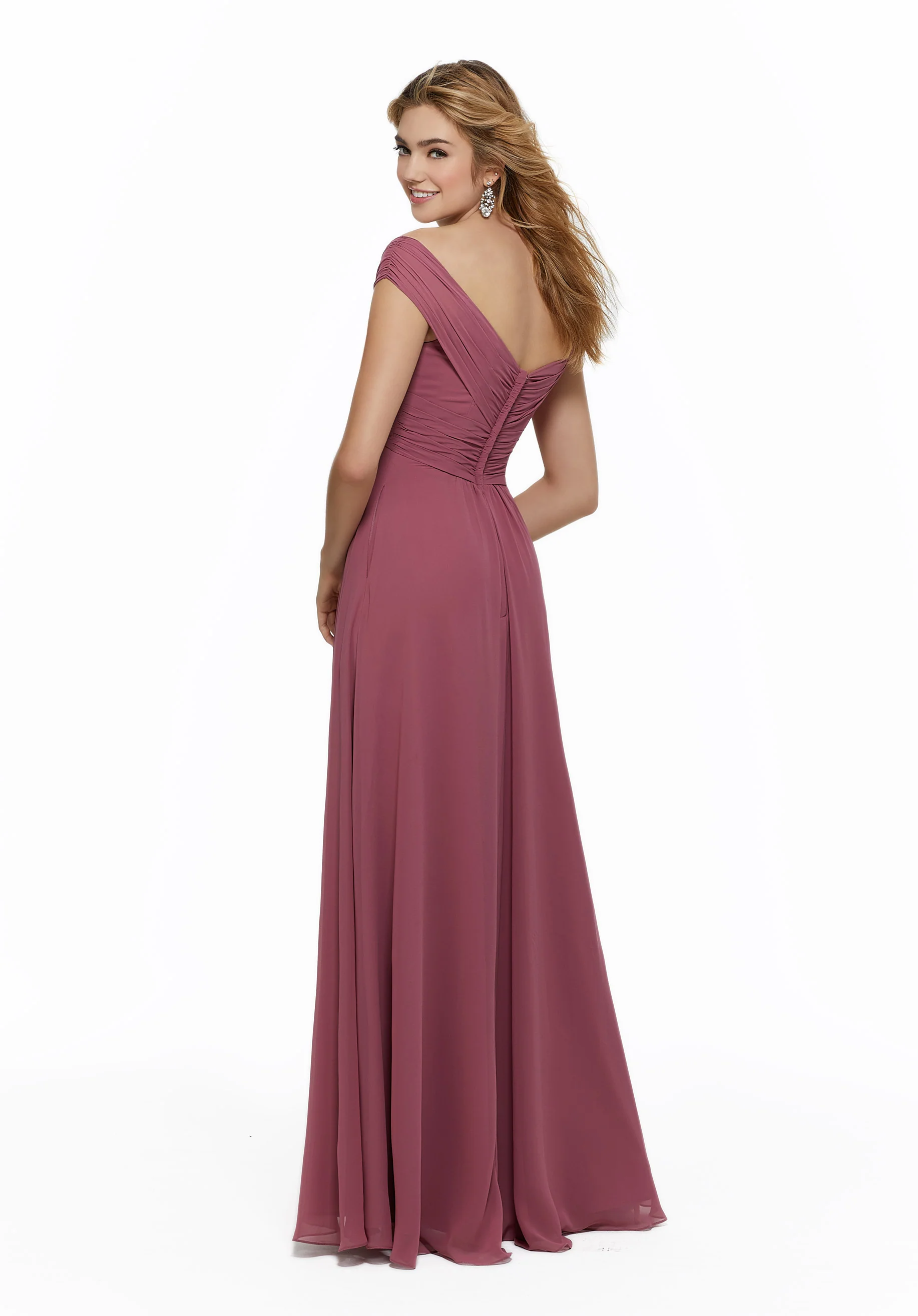 Chiffon Bridesmaid Dress with Classic Off the Shoulder Neckline - Image 2