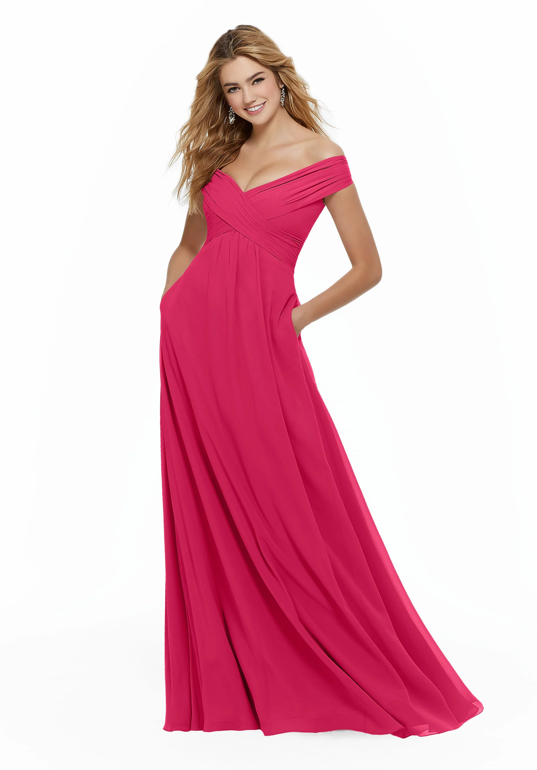Chiffon Bridesmaid Dress with Classic Off the Shoulder Neckline - Image 6