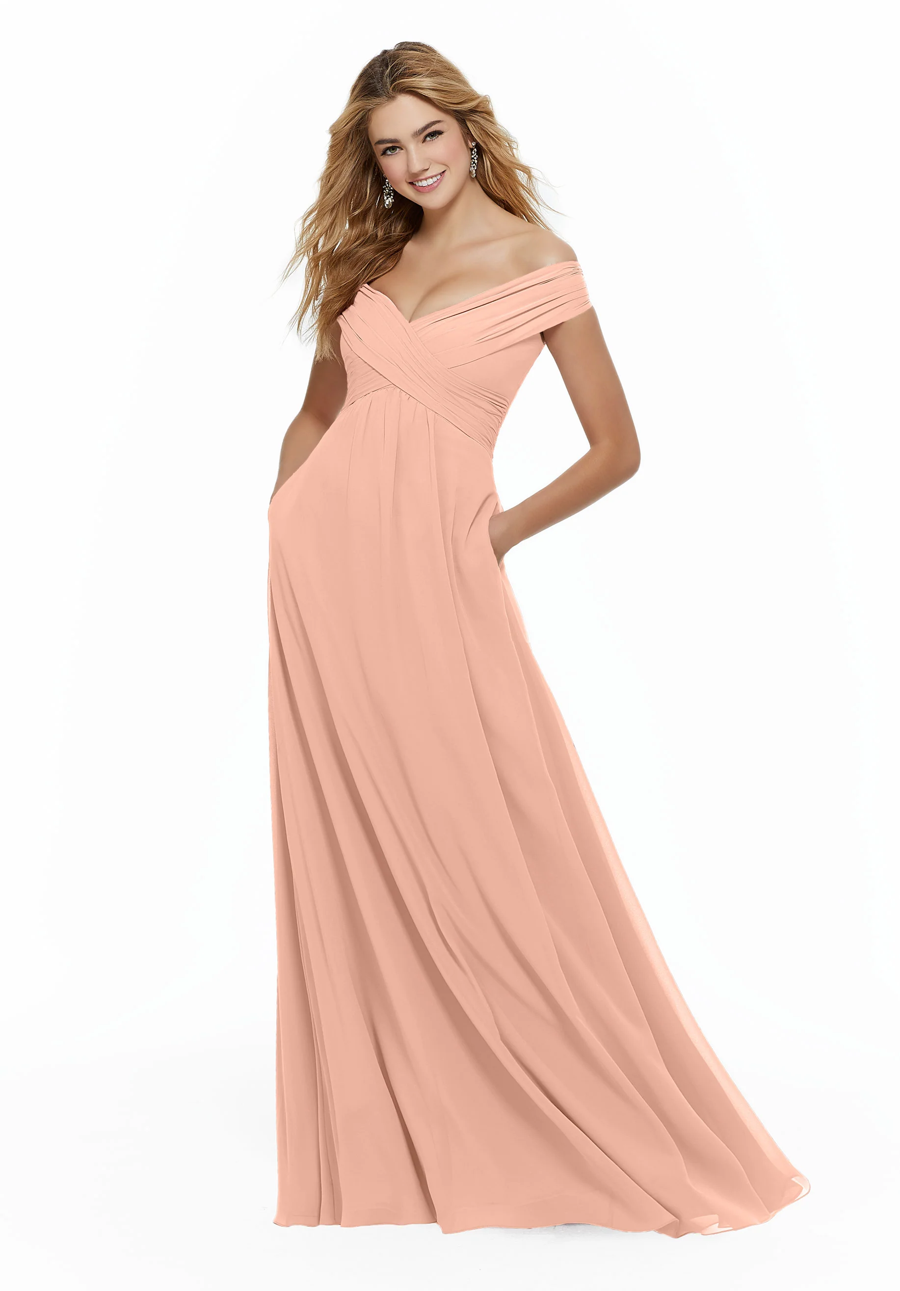 Chiffon Bridesmaid Dress with Classic Off the Shoulder Neckline - Image 8