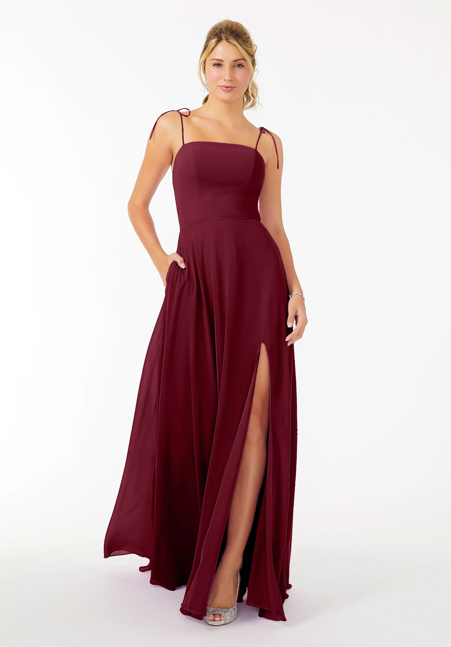 Chiffon Bridesmaid Dress with Front Slit and Keyhole Back - Image 12