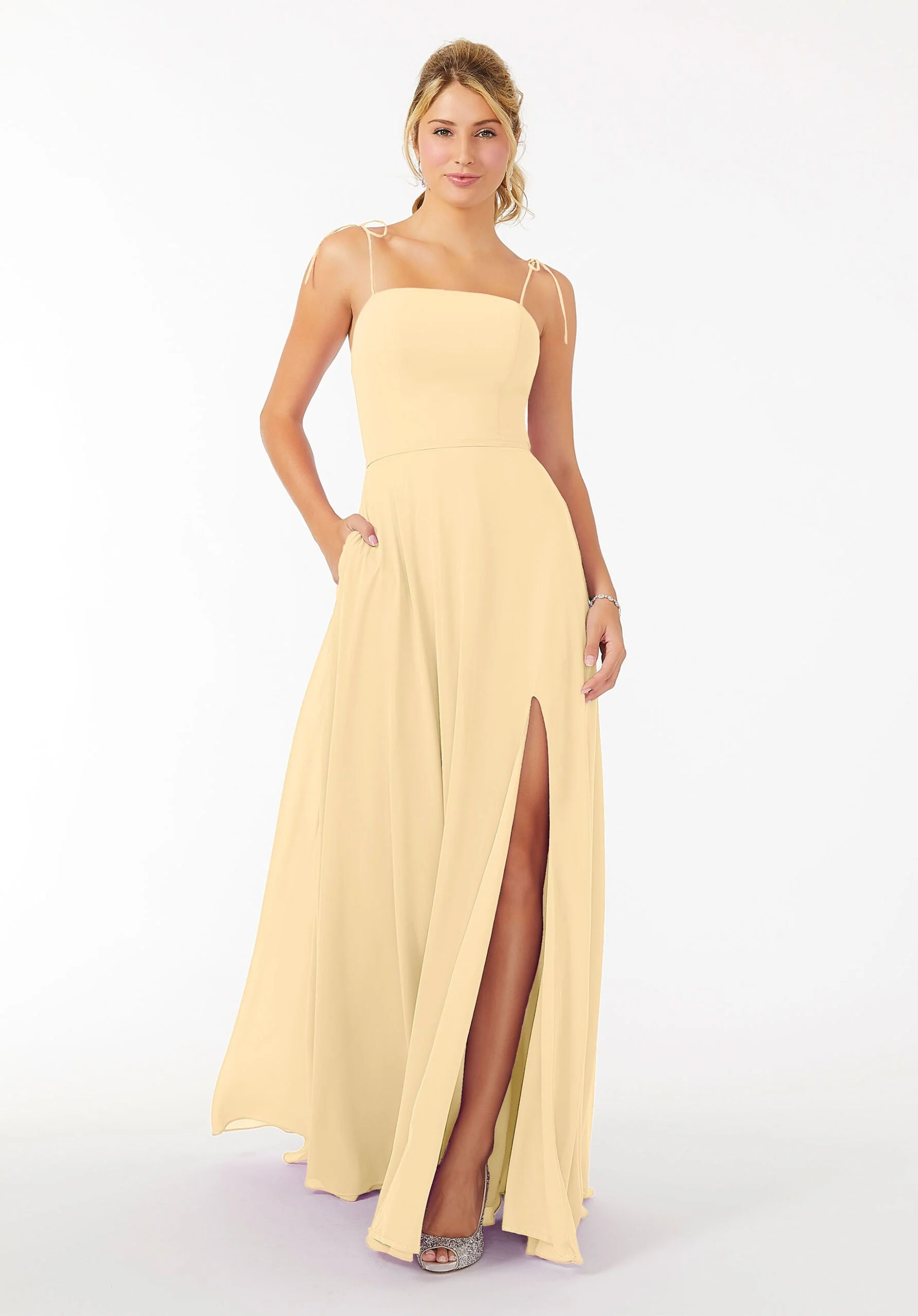 Chiffon Bridesmaid Dress with Front Slit and Keyhole Back - Image 13
