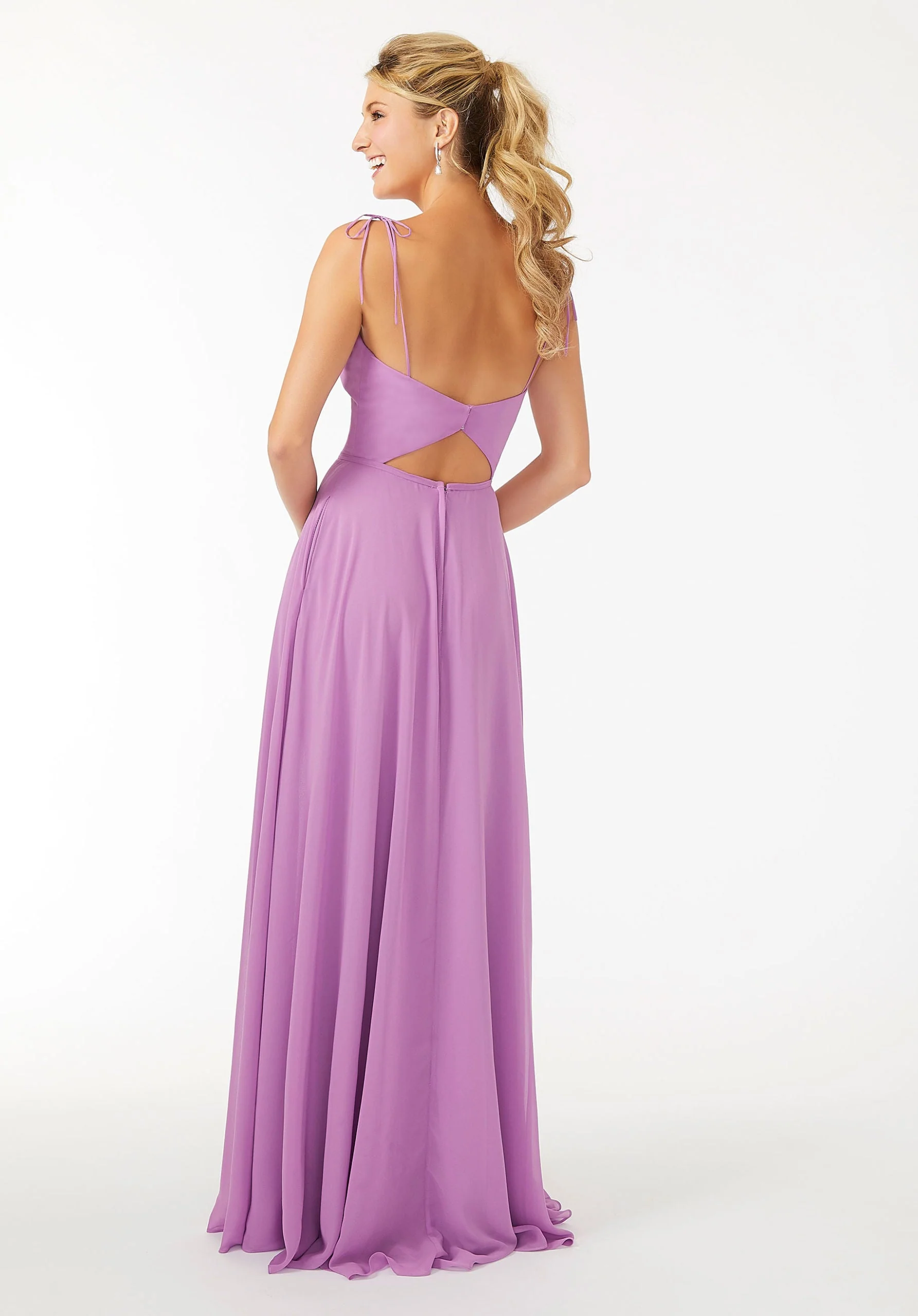 Chiffon Bridesmaid Dress with Front Slit and Keyhole Back - Image 2