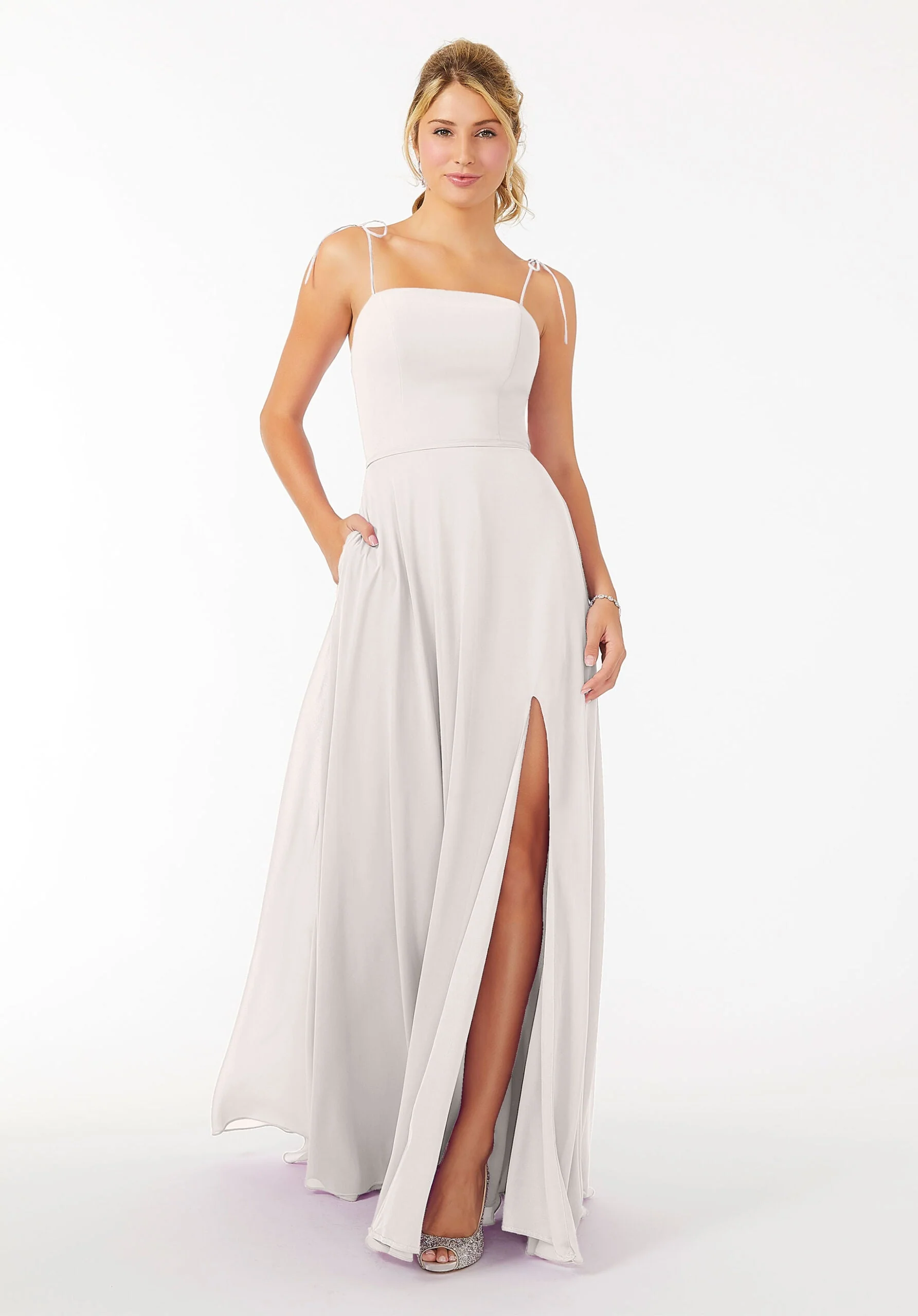 Chiffon Bridesmaid Dress with Front Slit and Keyhole Back - Image 6