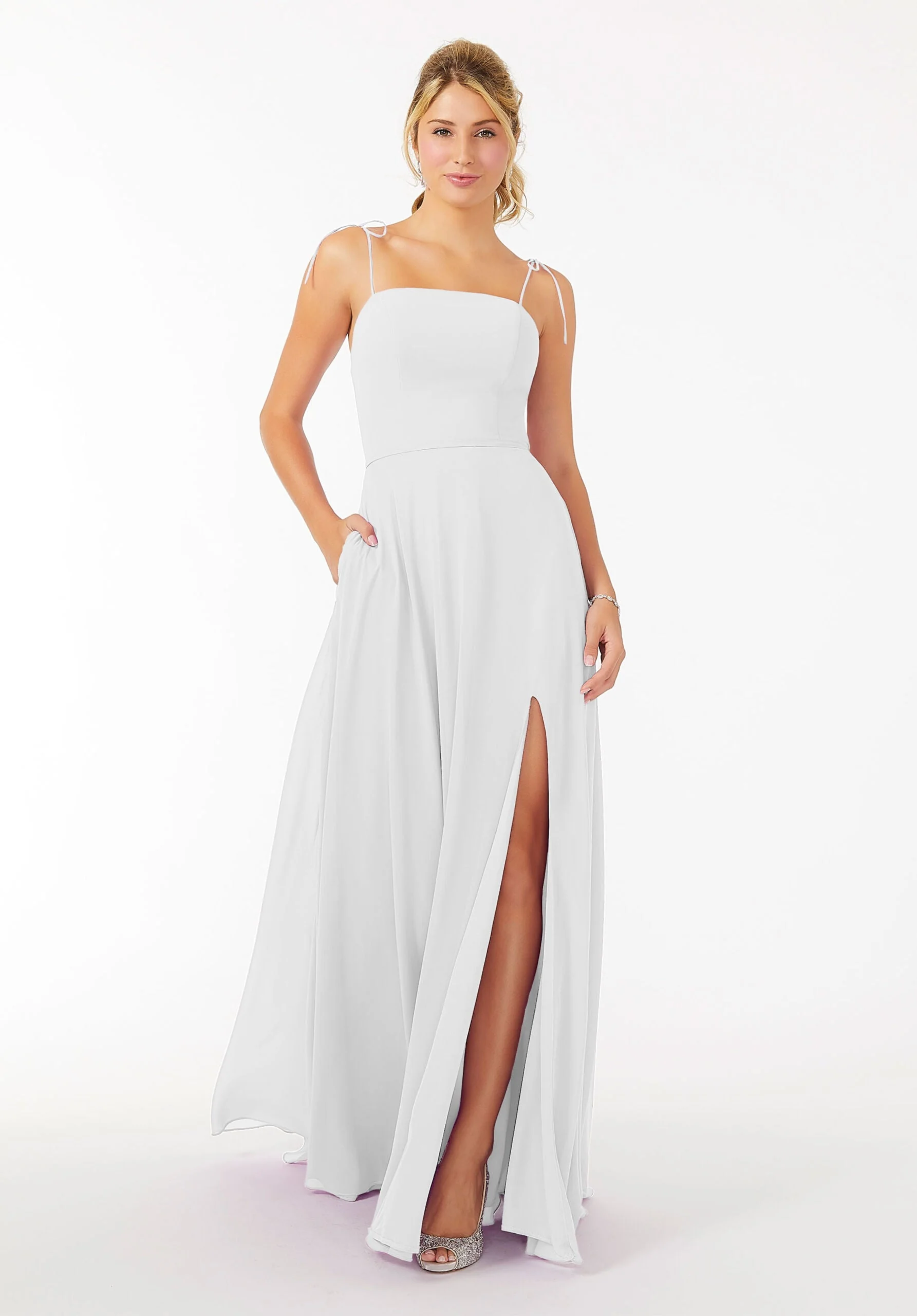 Chiffon Bridesmaid Dress with Front Slit and Keyhole Back - Image 7