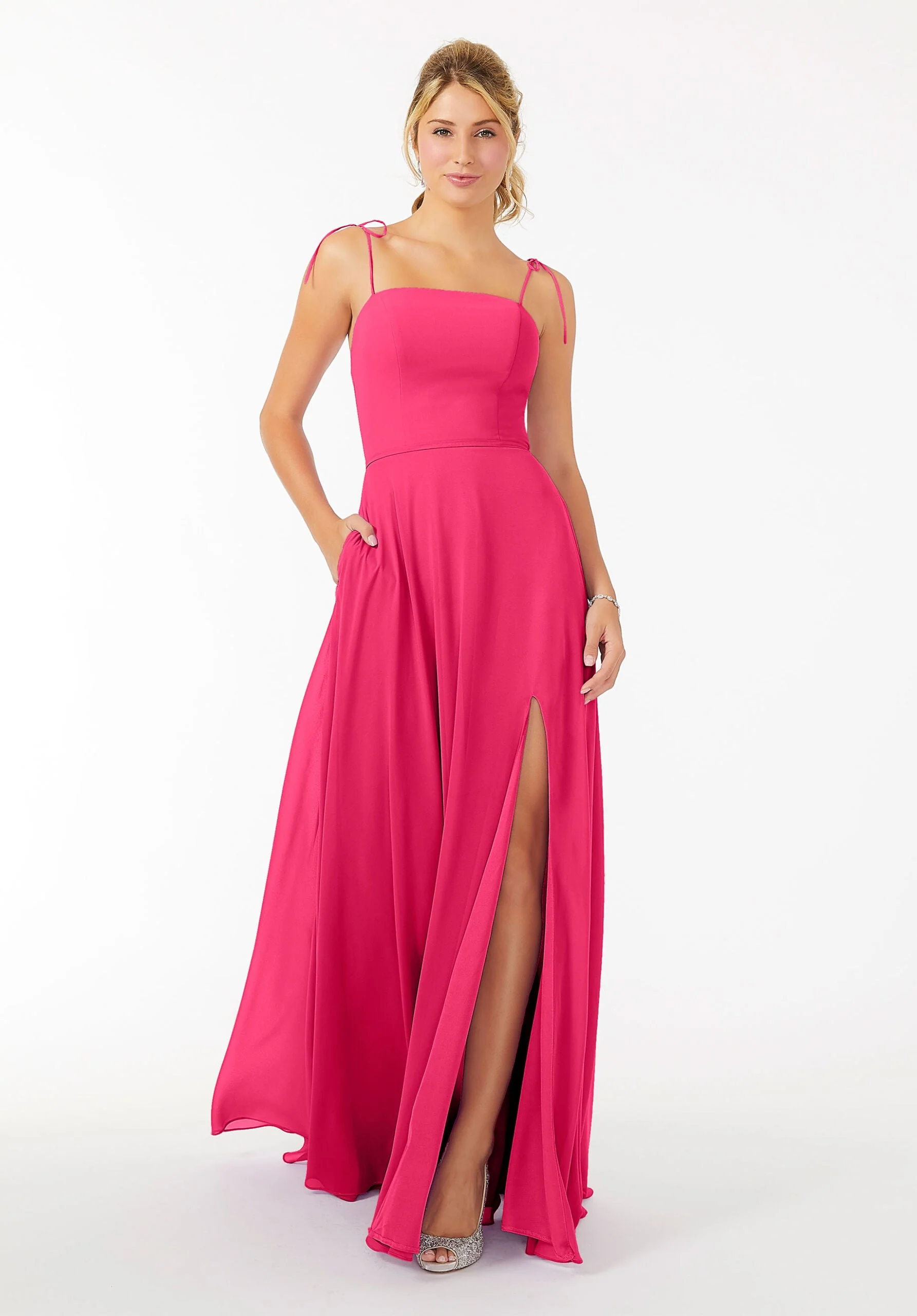 Chiffon Bridesmaid Dress with Front Slit and Keyhole Back - Image 8