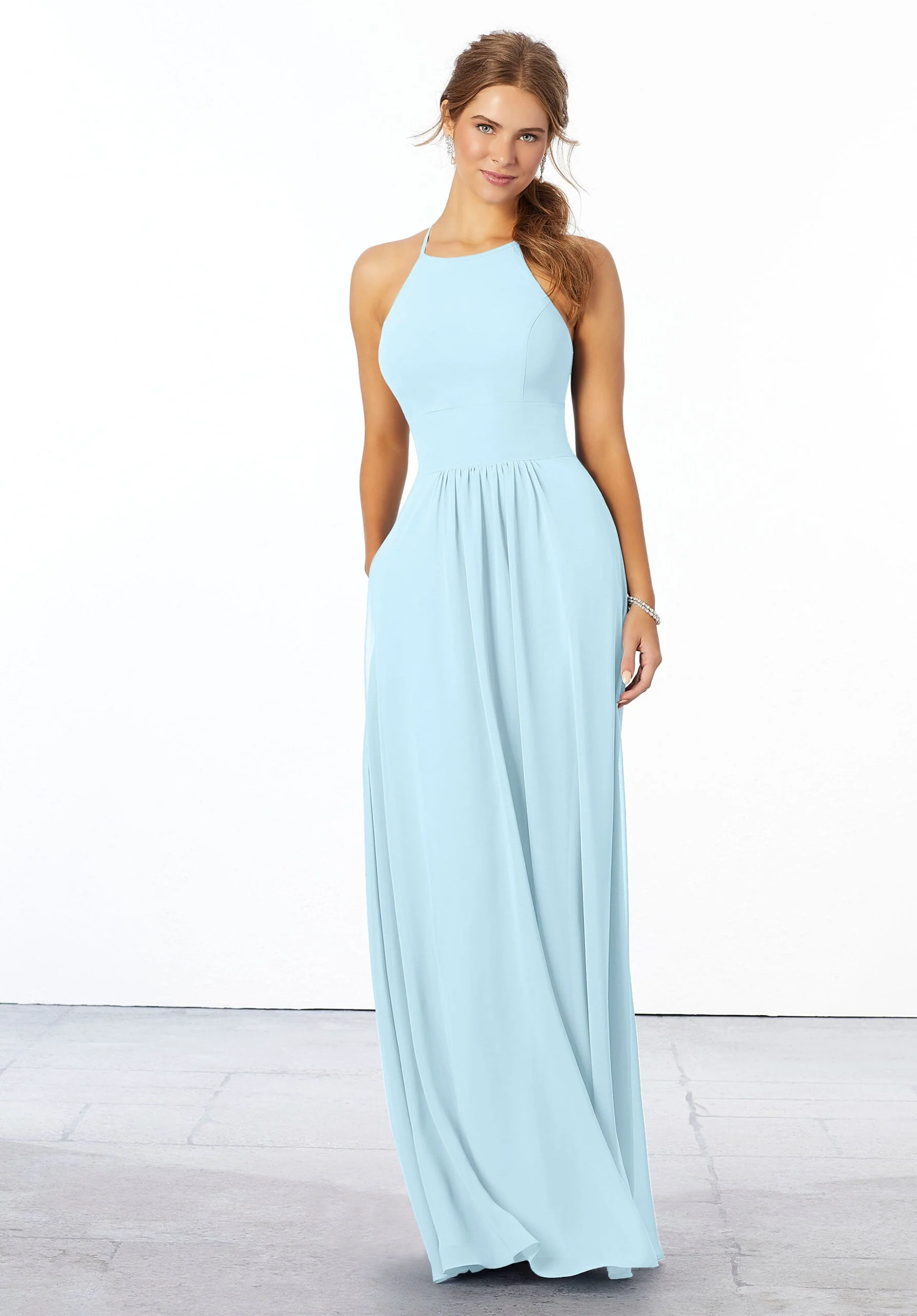 Chiffon Bridesmaid Dress with High Halter Neckline - Image 10