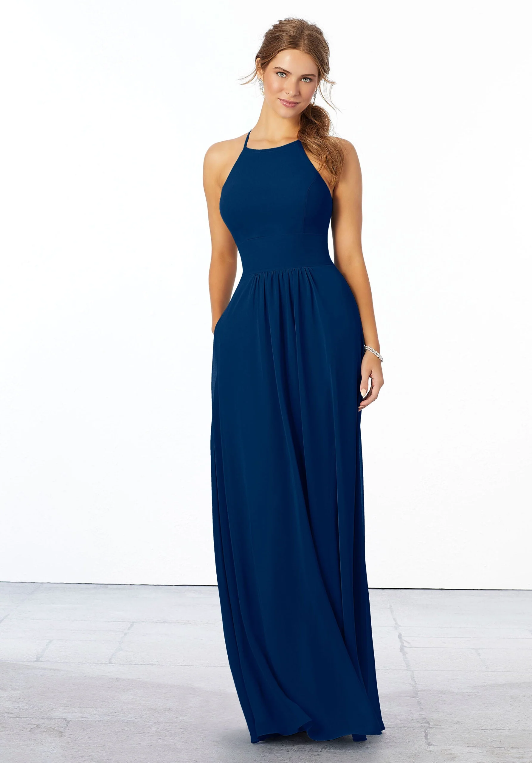 Chiffon Bridesmaid Dress with High Halter Neckline - Image 11