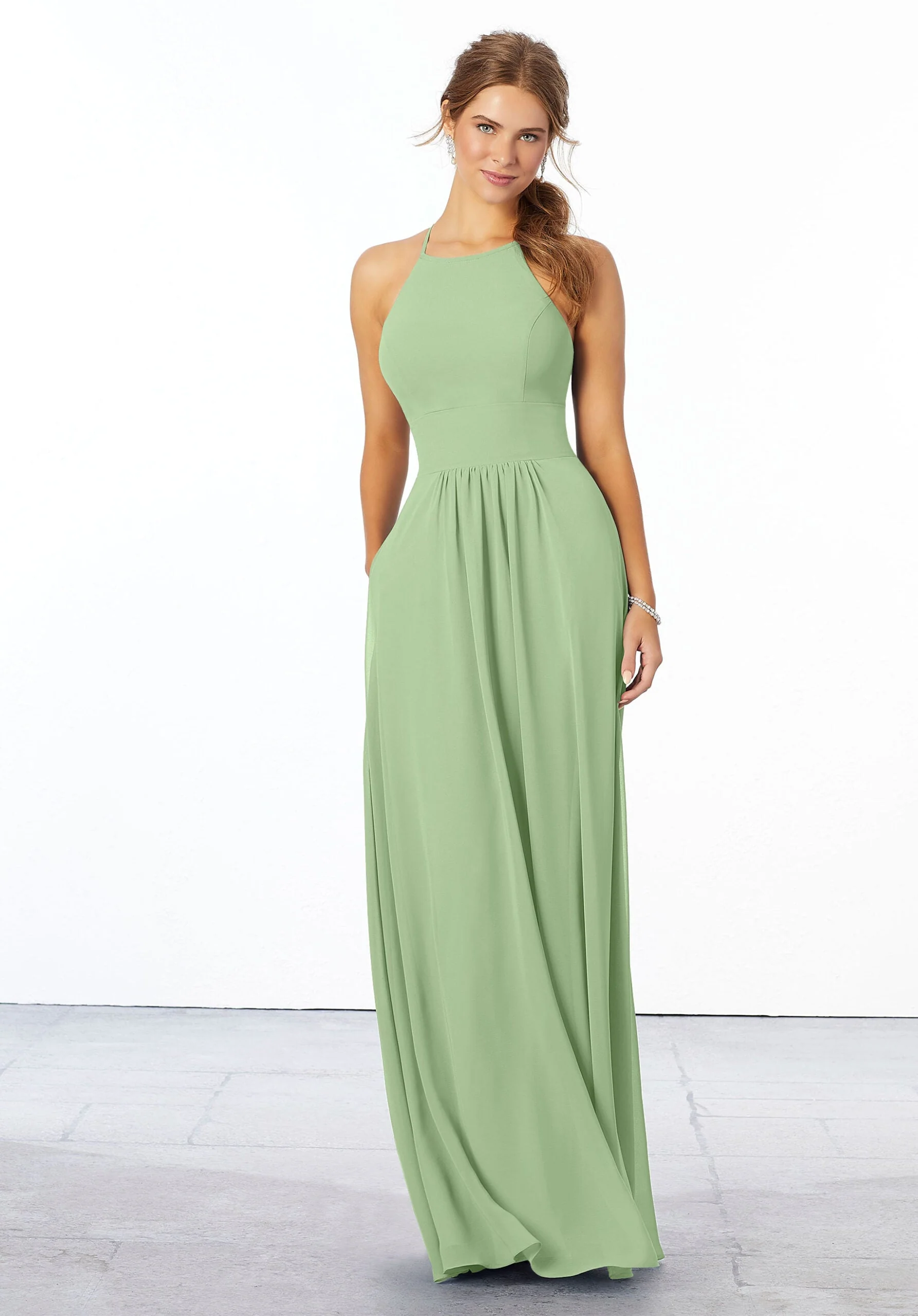 Chiffon Bridesmaid Dress with High Halter Neckline - Image 12
