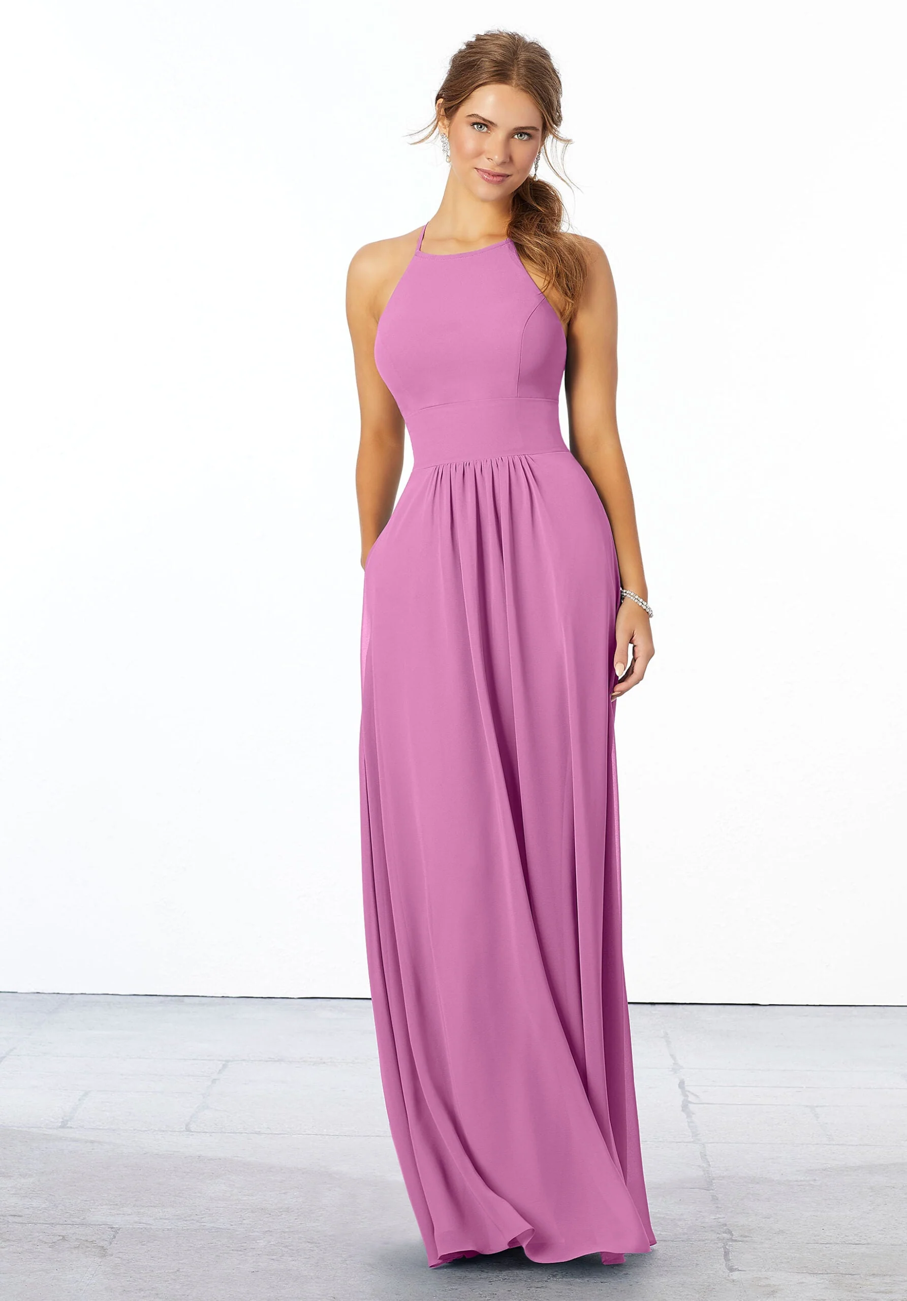 Chiffon Bridesmaid Dress with High Halter Neckline - Image 14