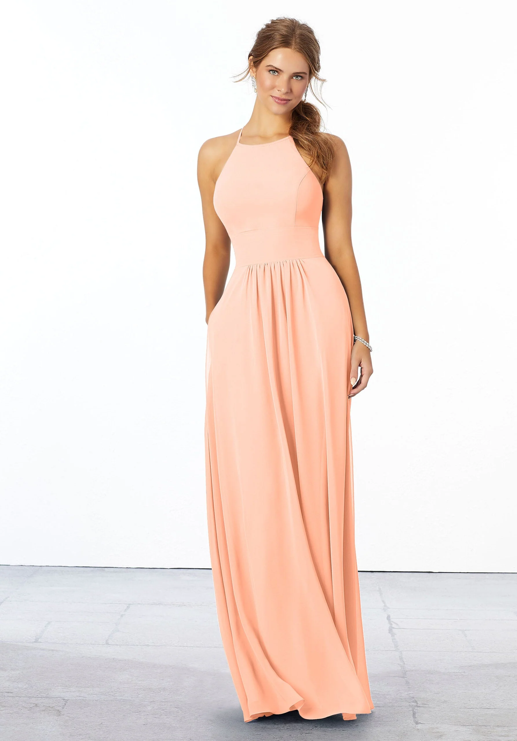 Chiffon Bridesmaid Dress with High Halter Neckline - Image 16