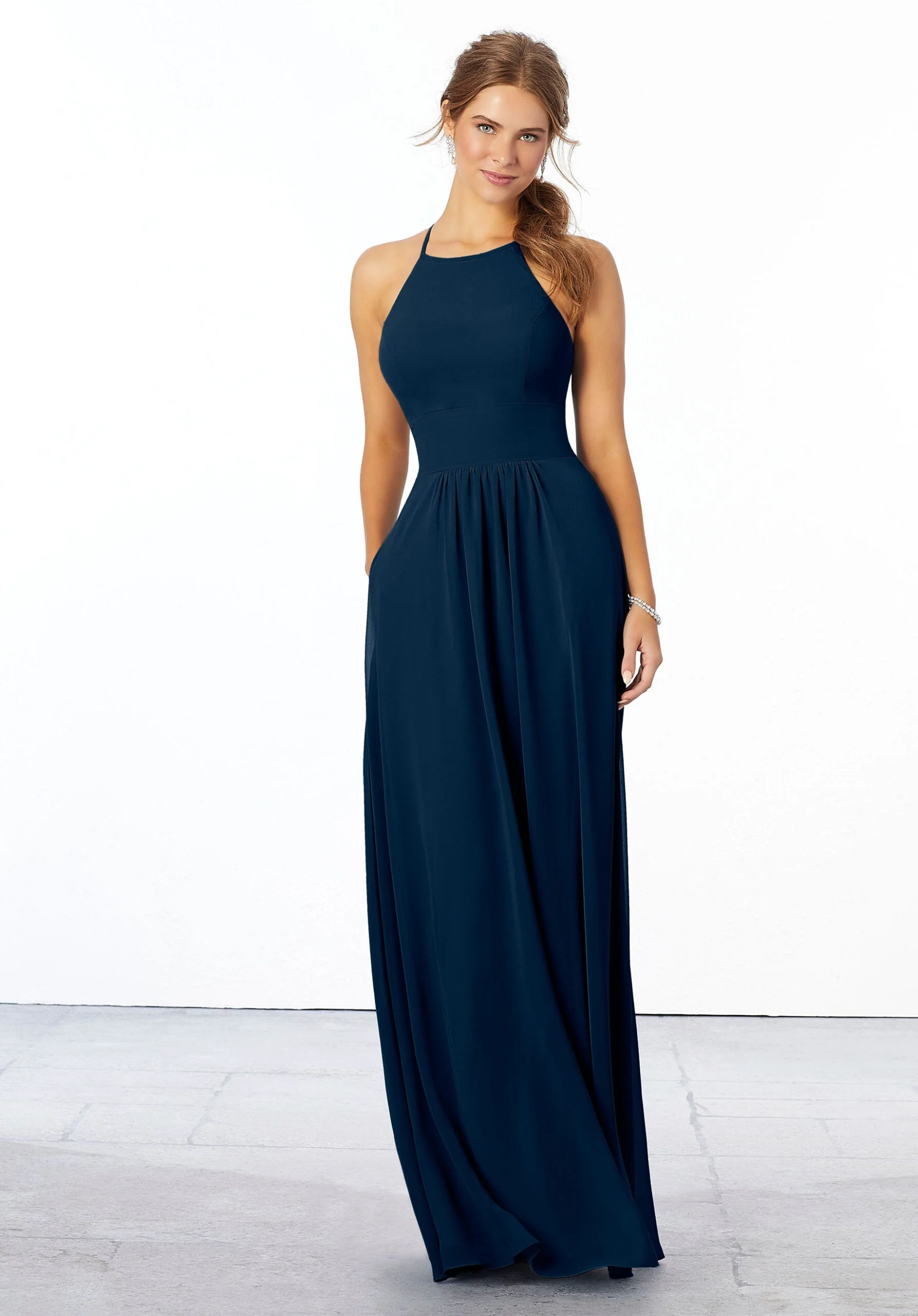 Chiffon Bridesmaid Dress with High Halter Neckline - Image 17
