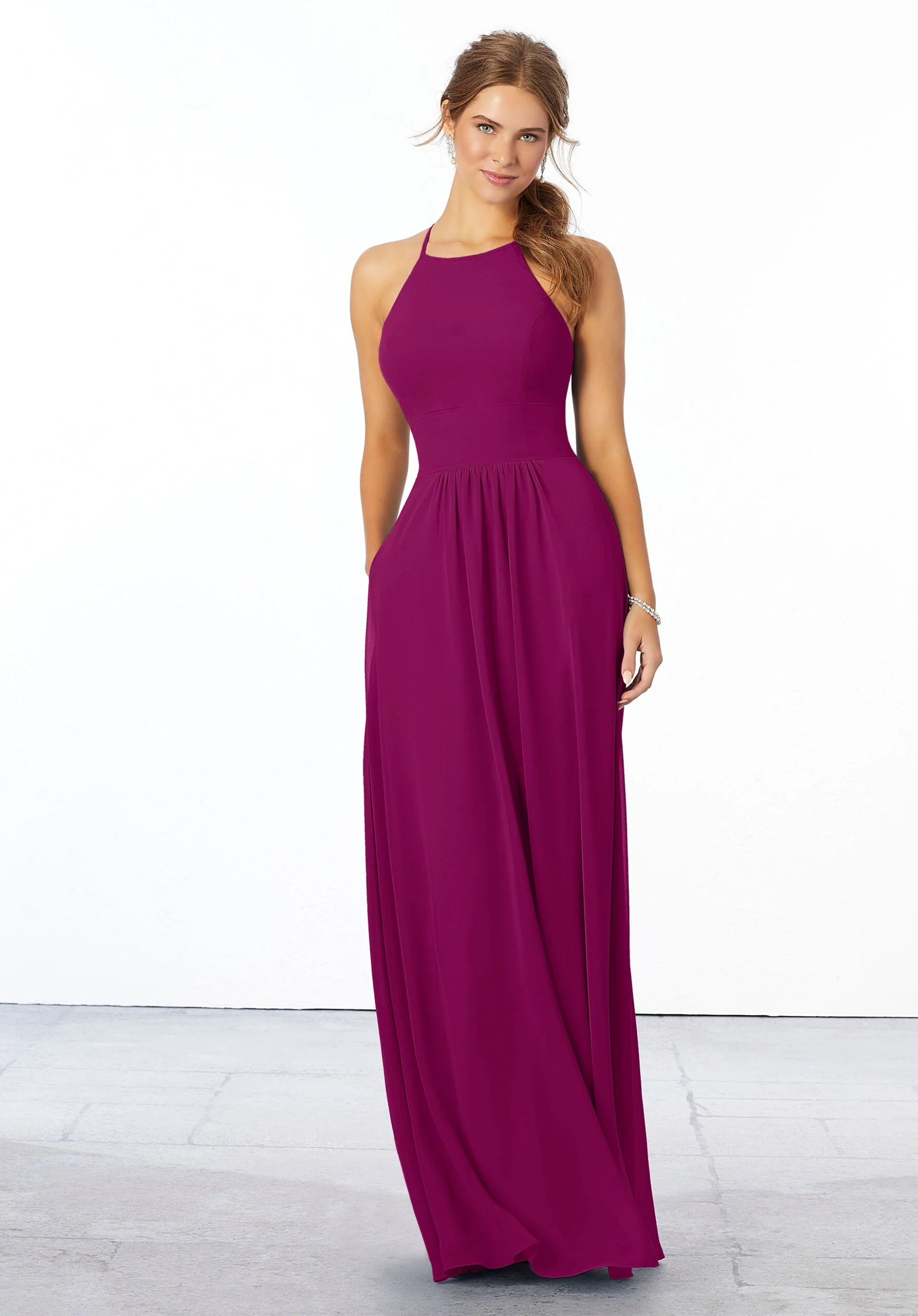 Chiffon Bridesmaid Dress with High Halter Neckline - Image 18