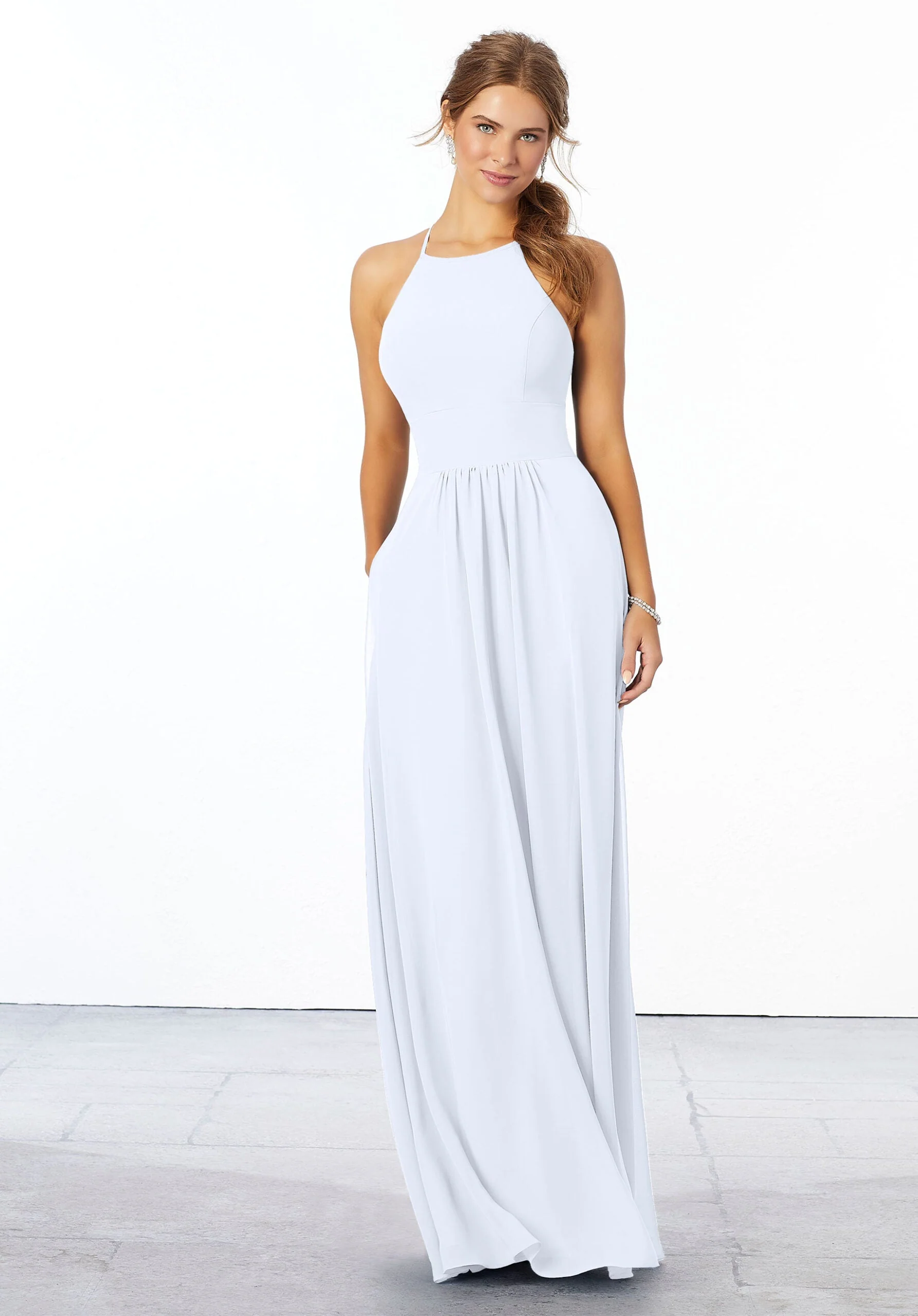 Chiffon Bridesmaid Dress with High Halter Neckline - Image 24