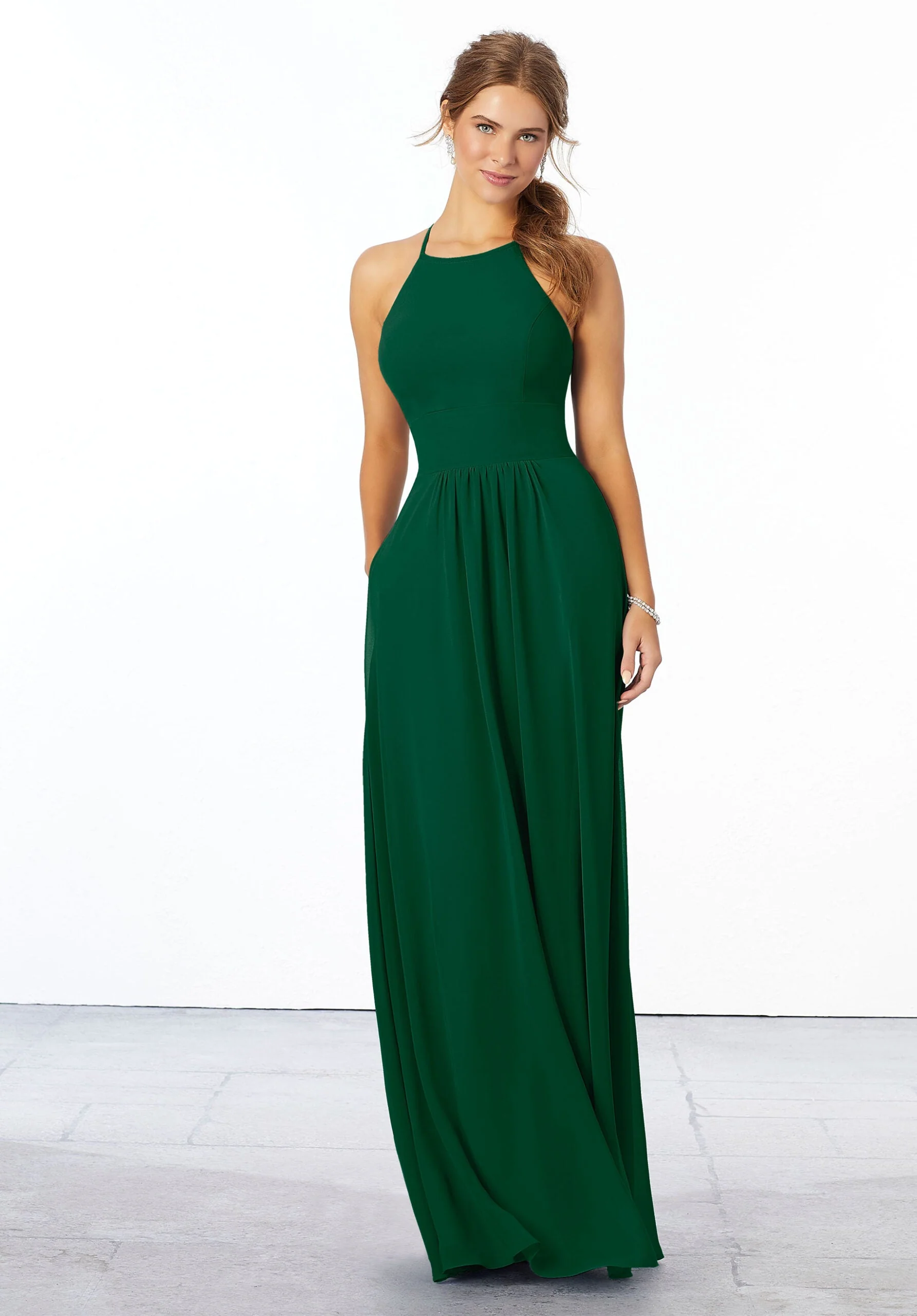 Chiffon Bridesmaid Dress with High Halter Neckline - Image 26